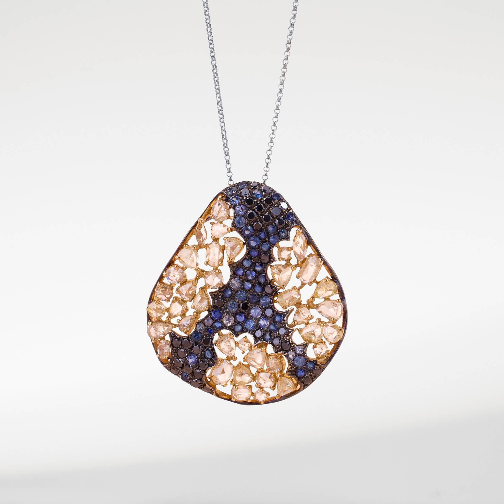 18K Gold Blue Sapphire &amp; Diamond Pendant - Jewelry And Store
