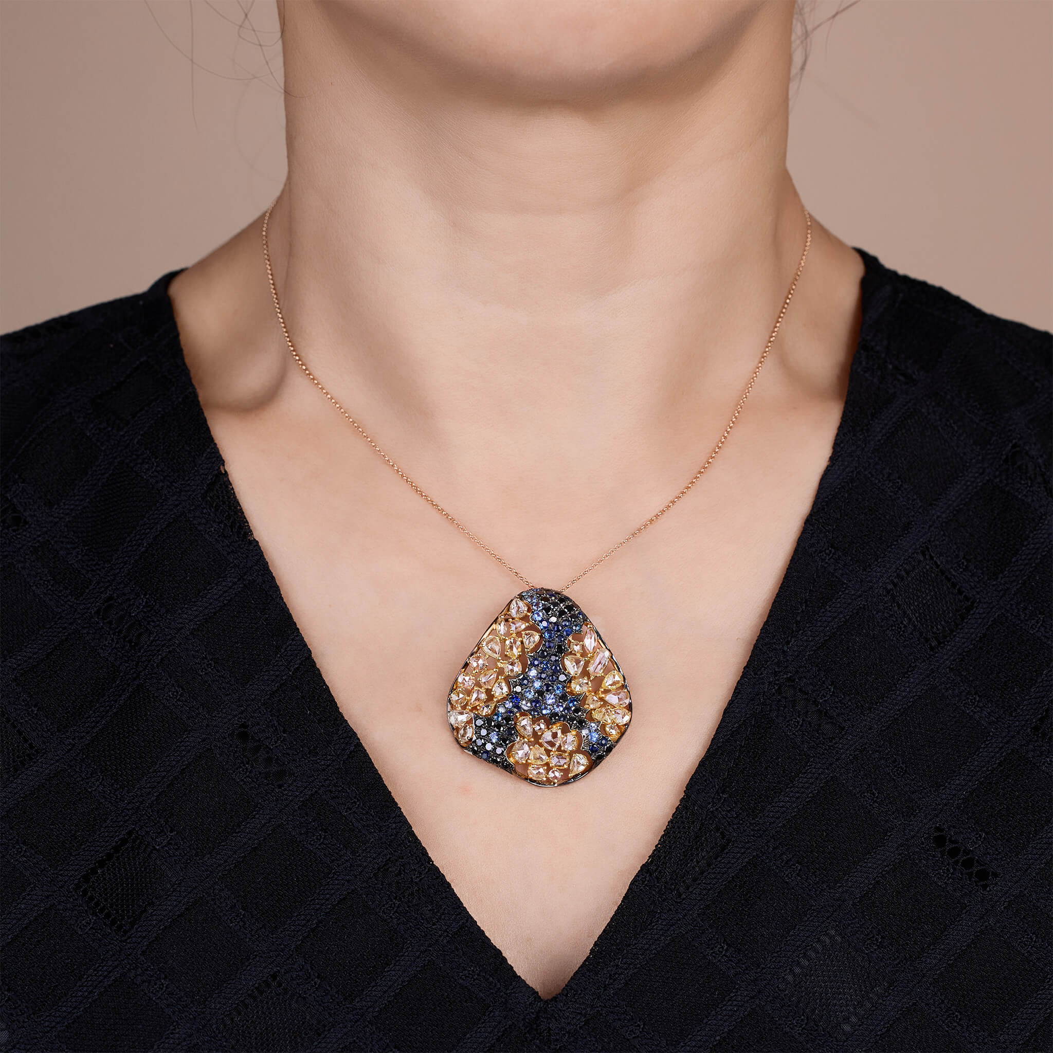 18K Gold Blue Sapphire &amp; Diamond Pendant - Jewelry And Store