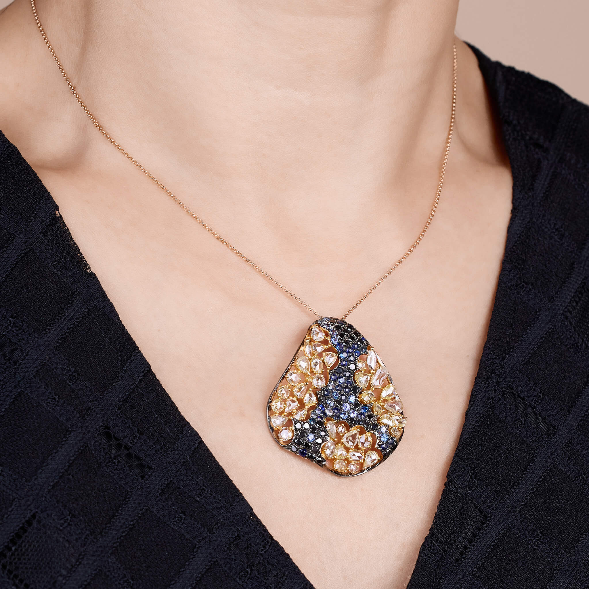 18K Gold Blue Sapphire &amp; Diamond Pendant - Jewelry And Store