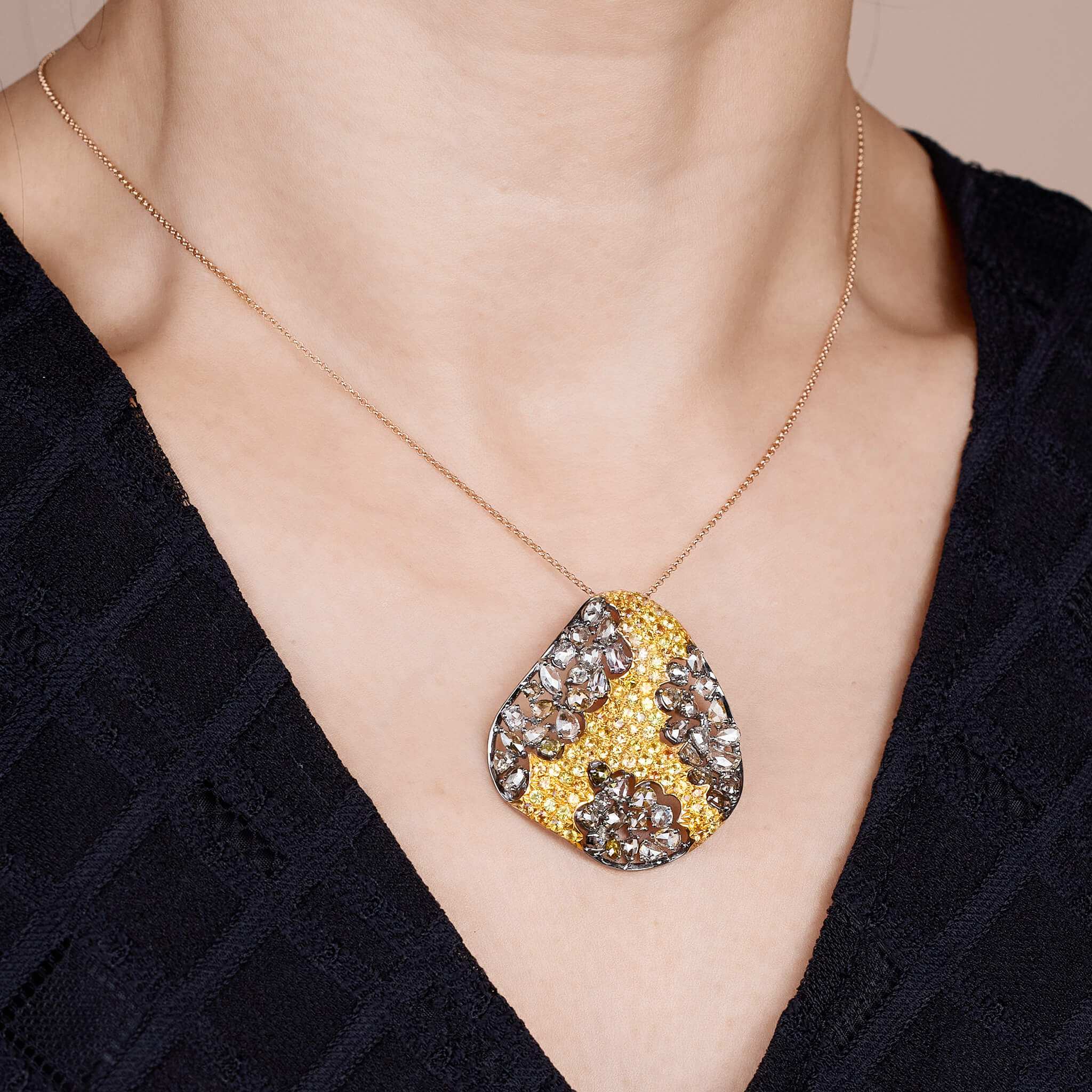 18K Gold Yellow Sapphire &amp; Diamond Pendant - Jewelry And Store