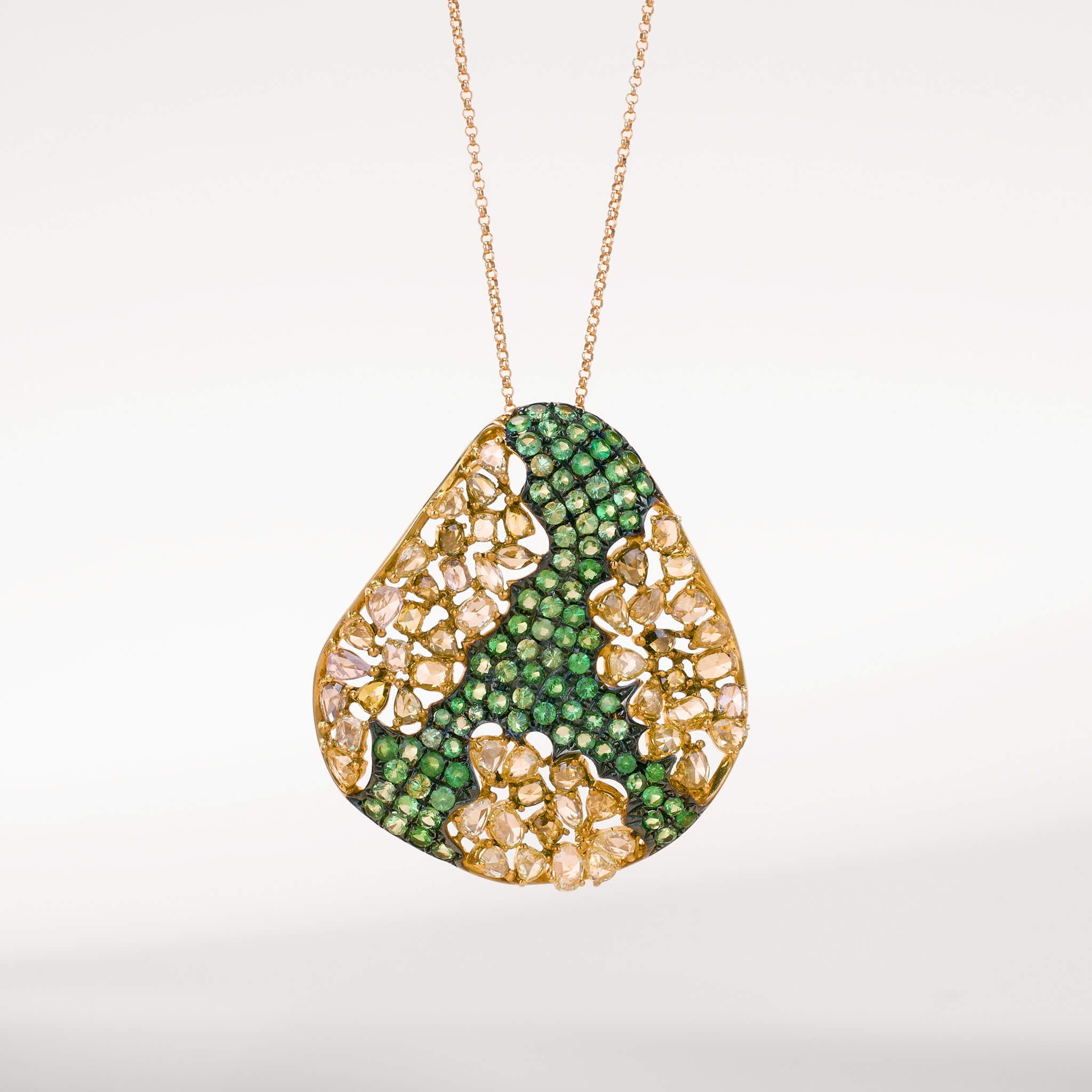 18K Gold Green Sapphire &amp; Diamond Pendant - Jewelry And Store