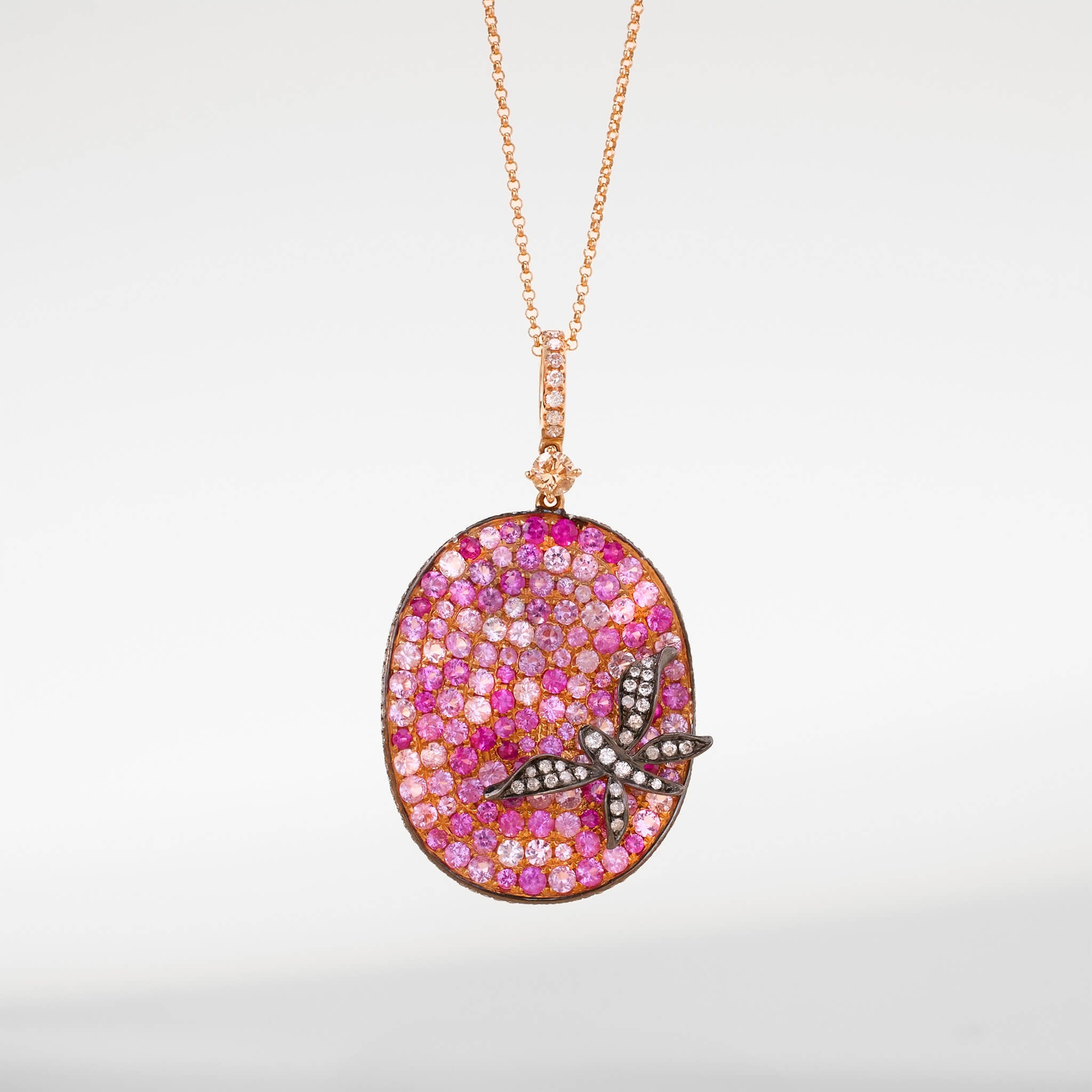 18K Gold Pink Sapphire &amp; Diamond Pendant - Jewelry And Store