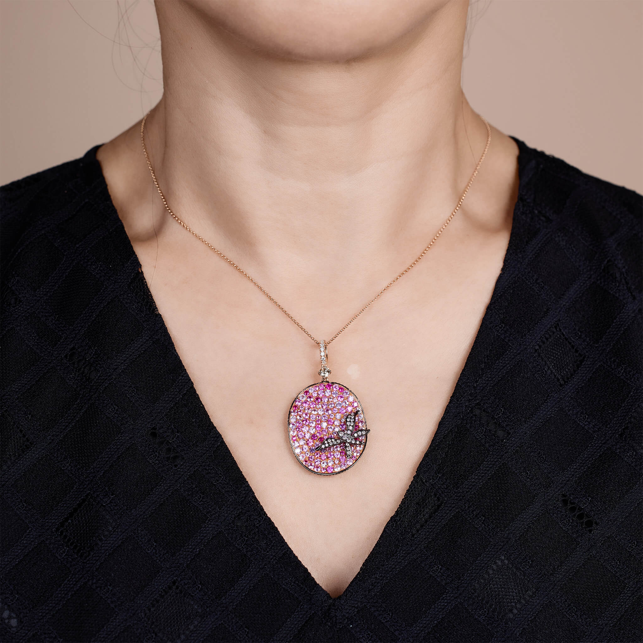 18K Gold Pink Sapphire &amp; Diamond Pendant - Jewelry And Store