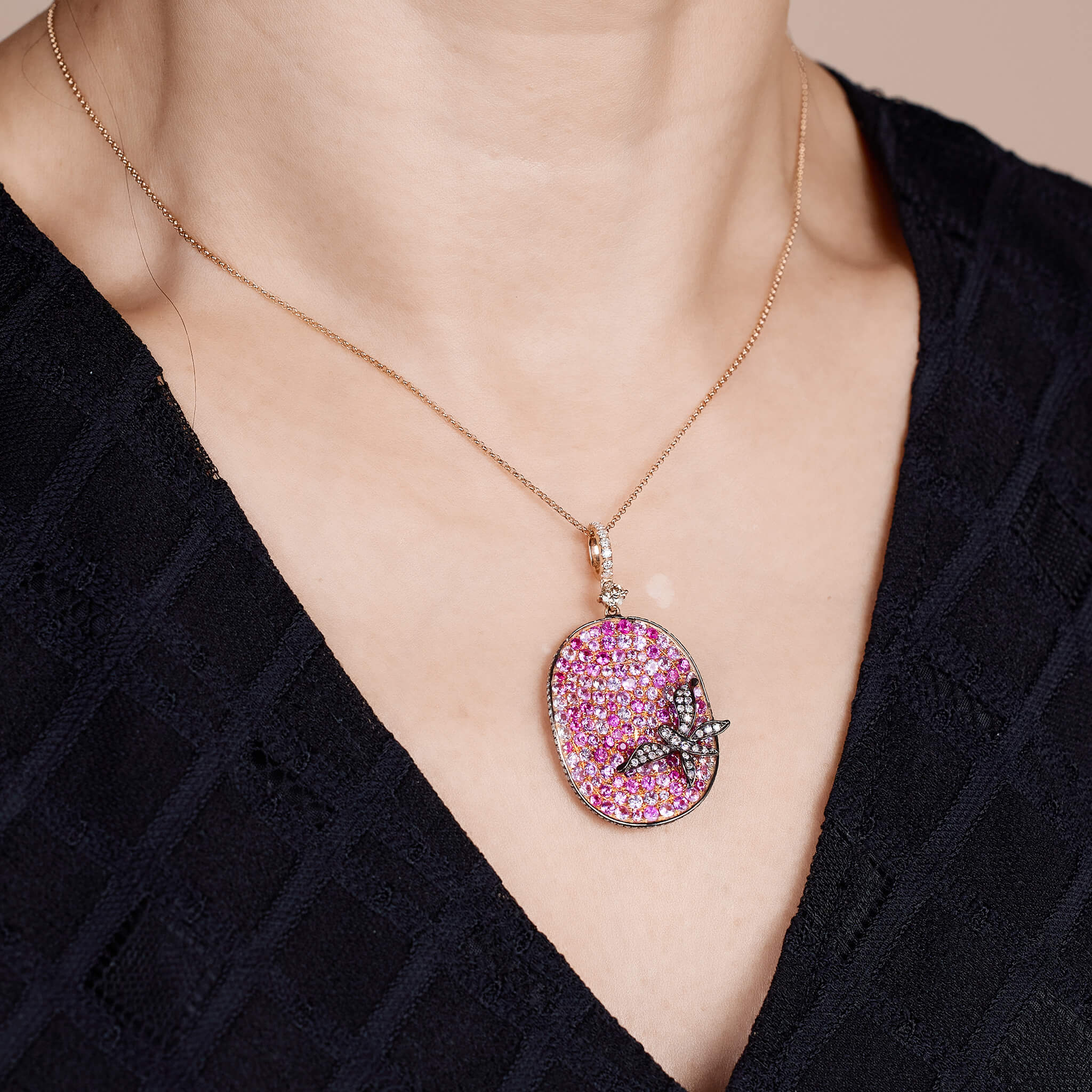 18K Gold Pink Sapphire &amp; Diamond Pendant - Jewelry And Store