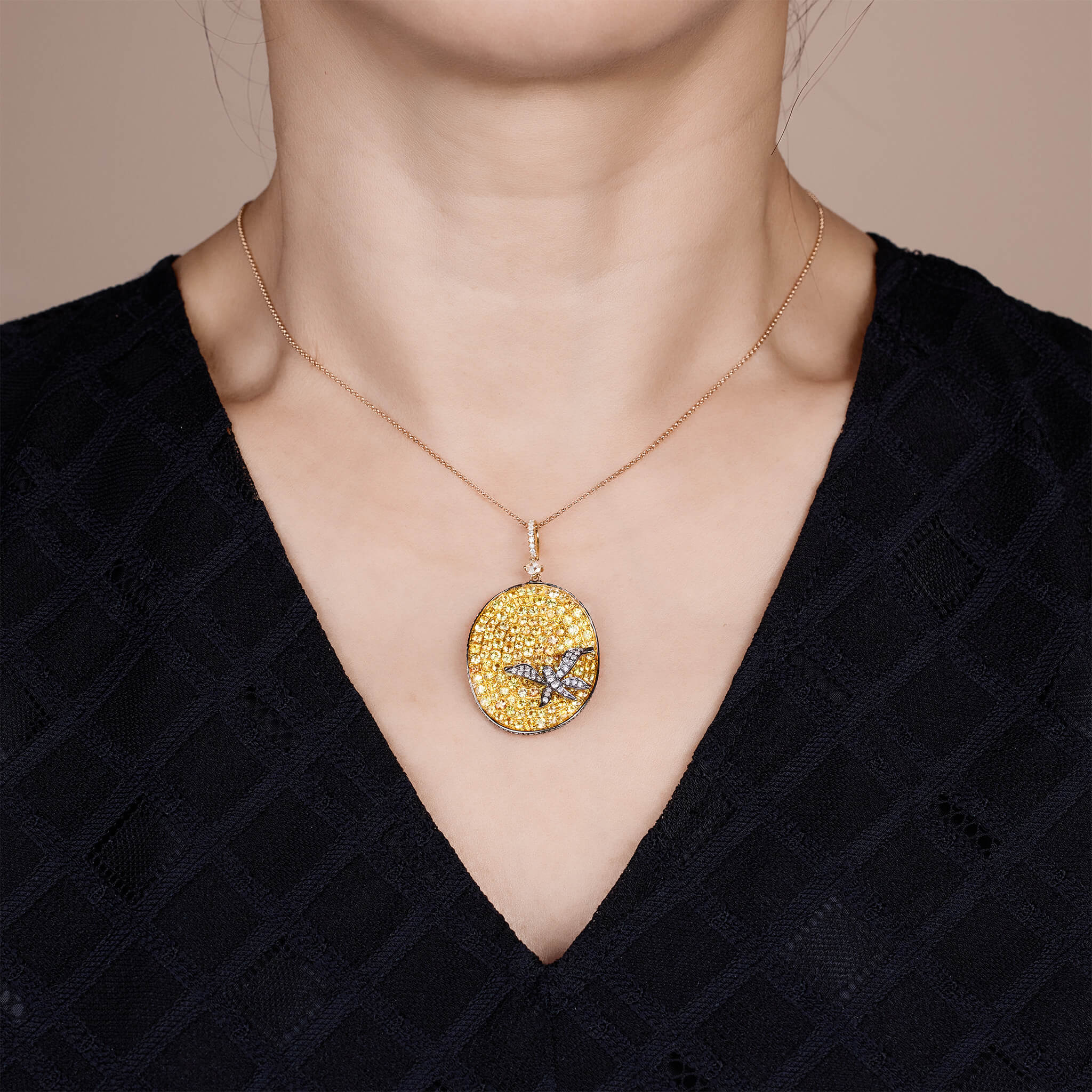 18K Gold Yellow Sapphire &amp; Diamond Pendant - Jewelry And Store