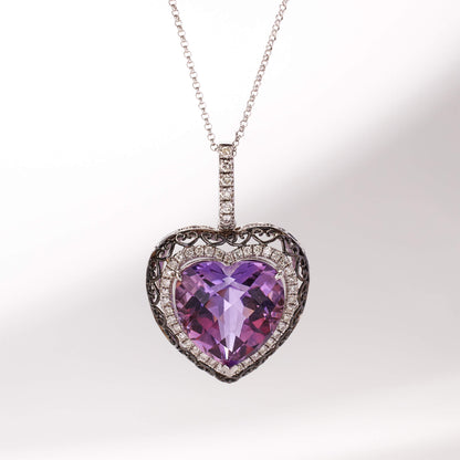 18K Gold Diamond and Amethyst Pendant