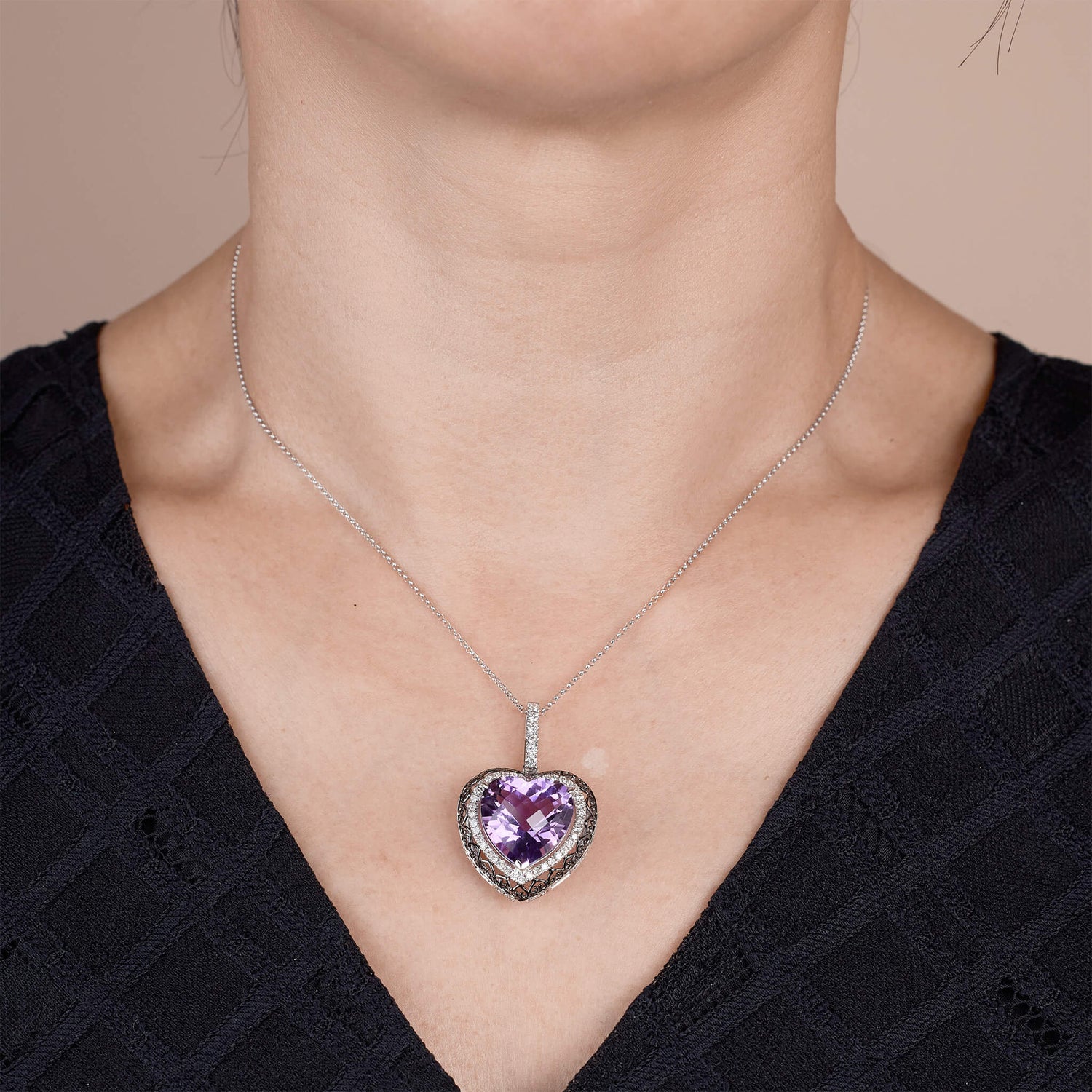 18K Gold Diamond and Amethyst Pendant