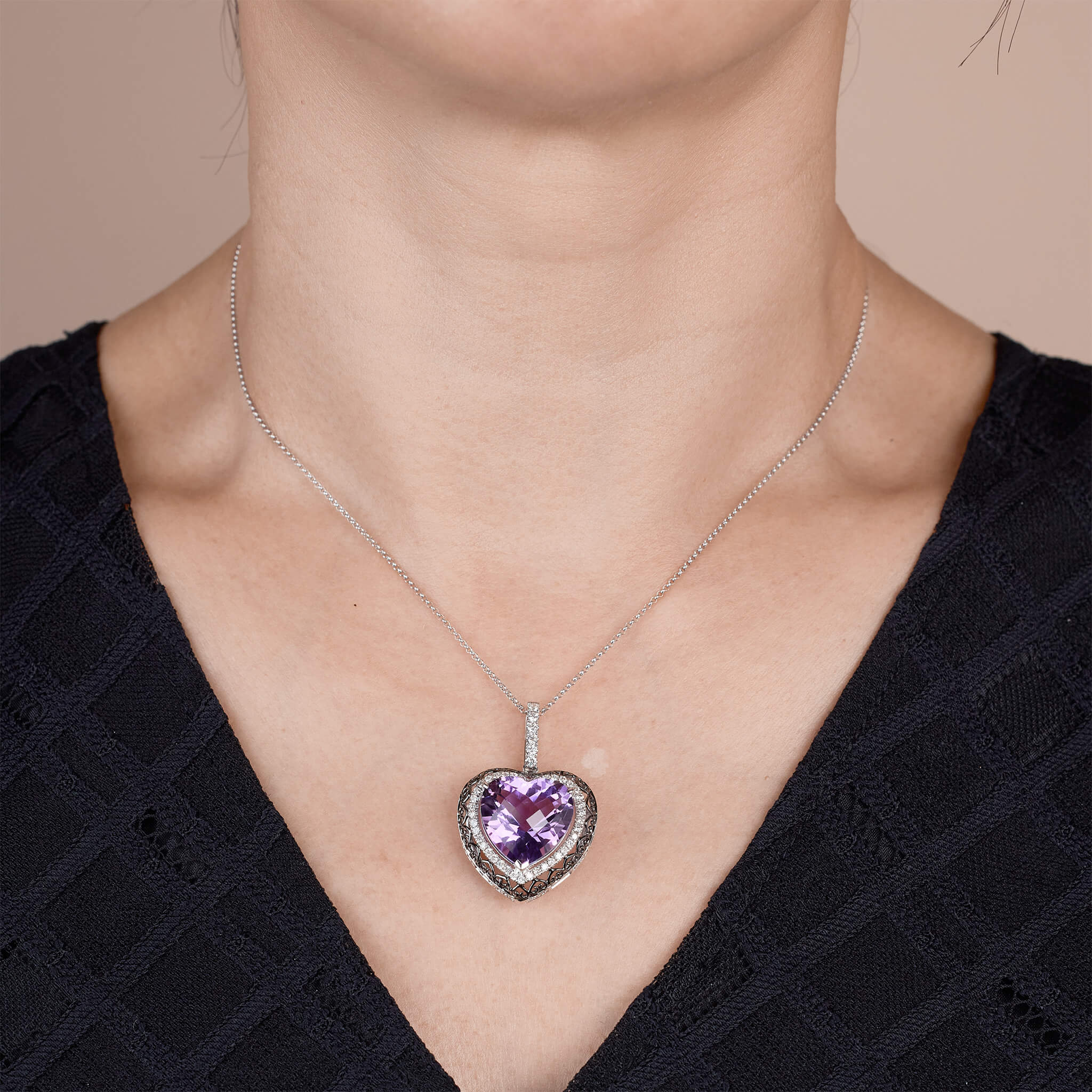 18K Gold Diamond and Amethyst Pendant