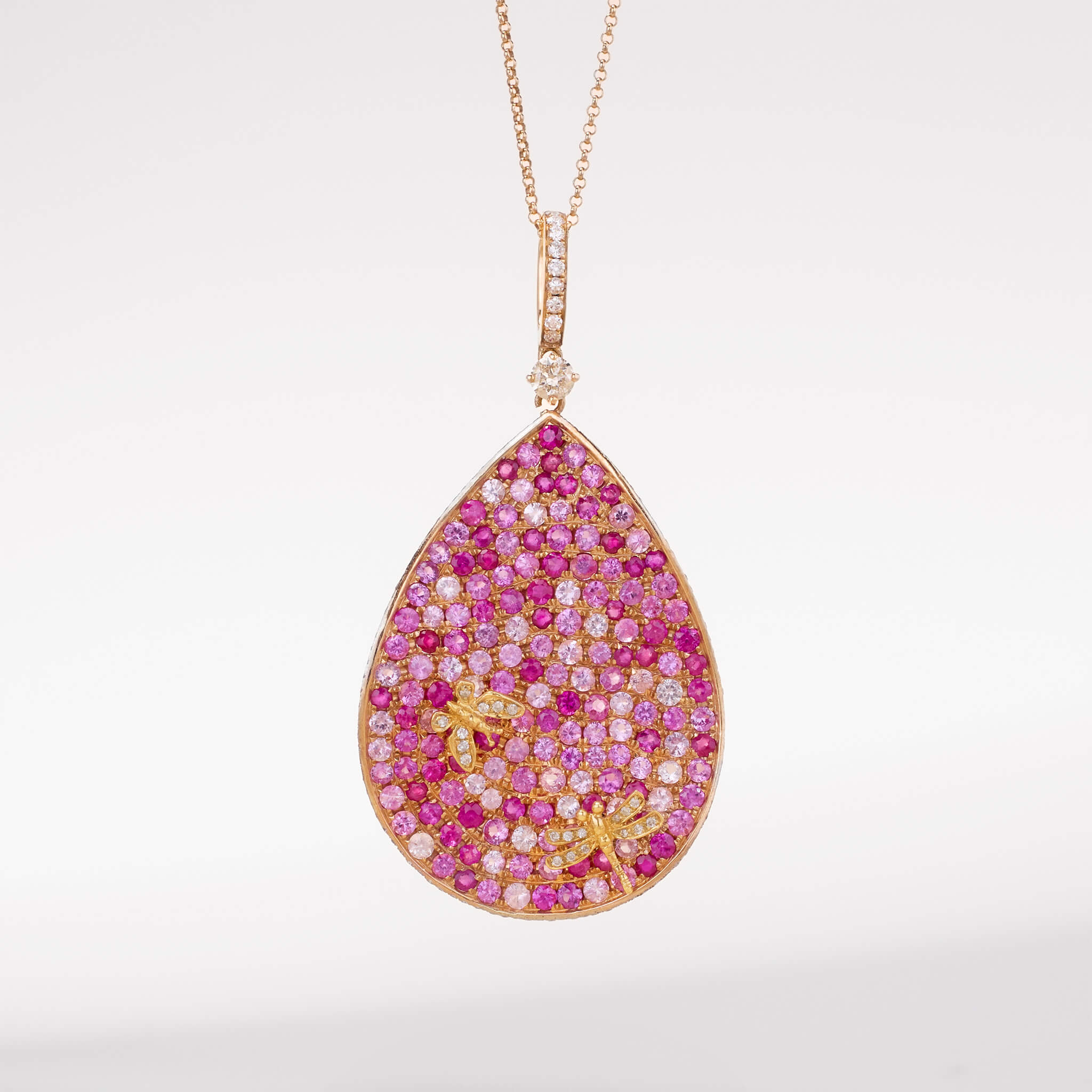 18K Gold Pink Sapphire &amp; Diamond Pendant - Jewelry And Store
