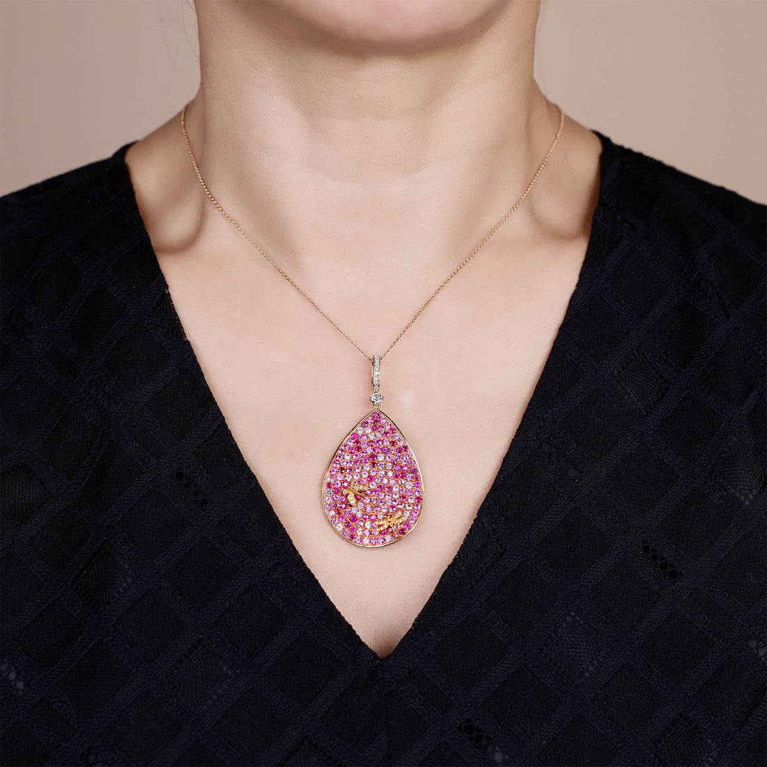 18K Gold Pink Sapphire &amp; Diamond Pendant - Jewelry And Store