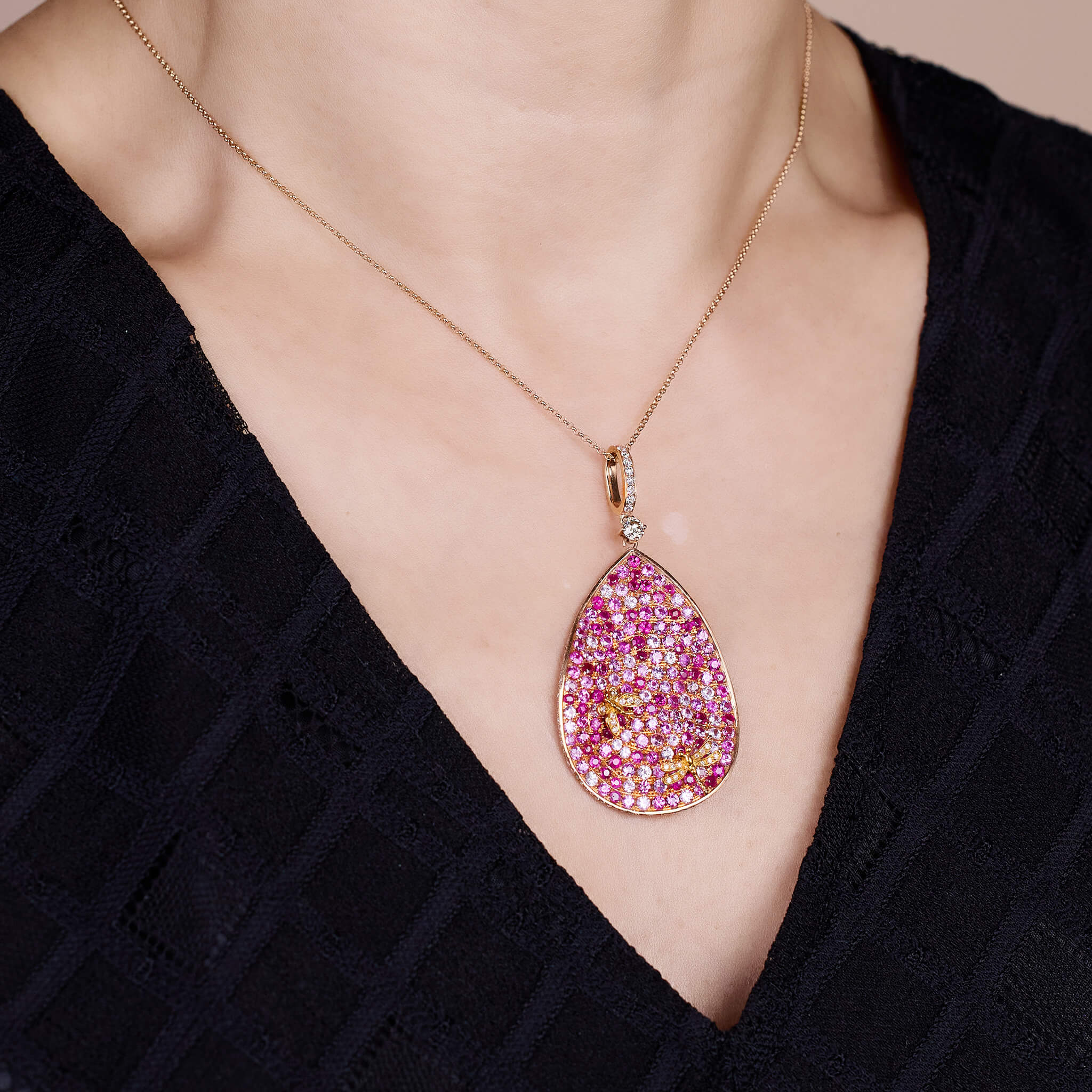 18K Gold Pink Sapphire &amp; Diamond Pendant - Jewelry And Store