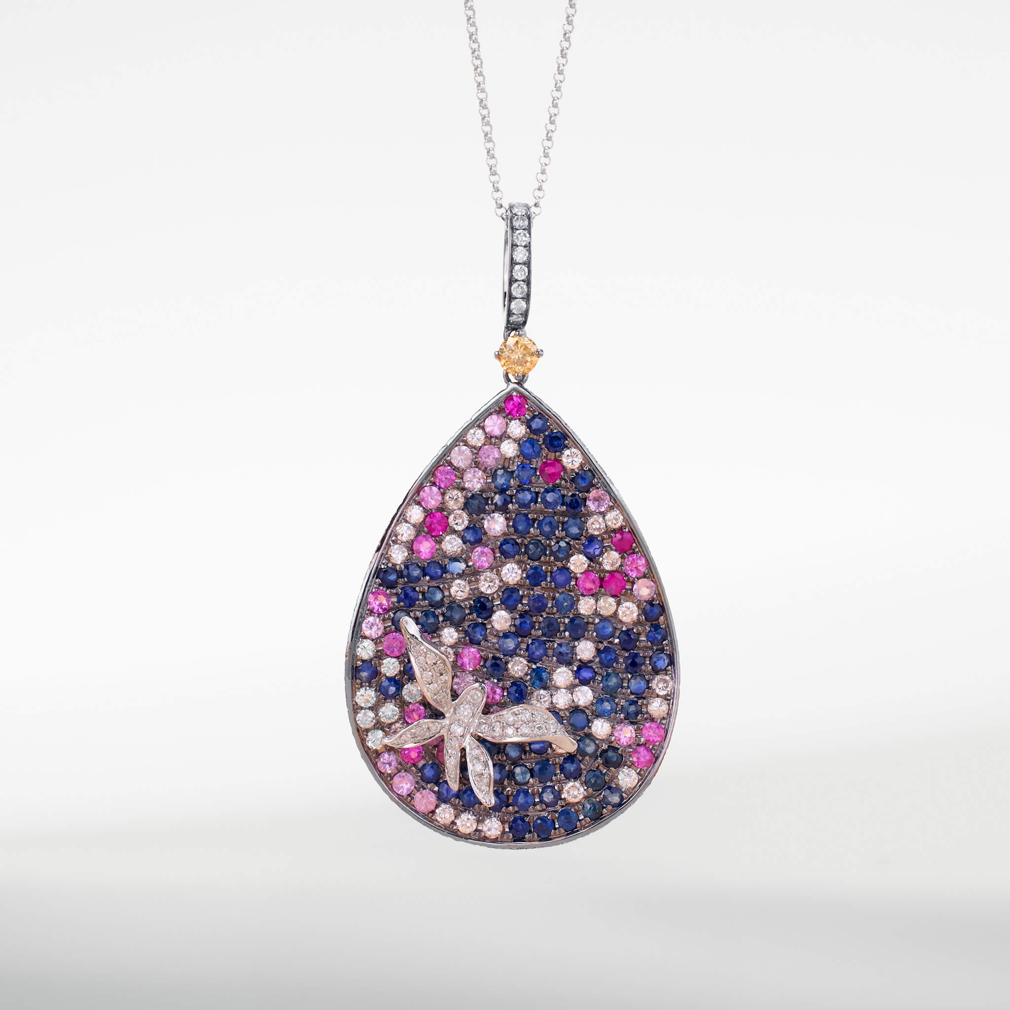 18K Gold Blue Sapphire &amp; Diamond Pendant - Jewelry And Store