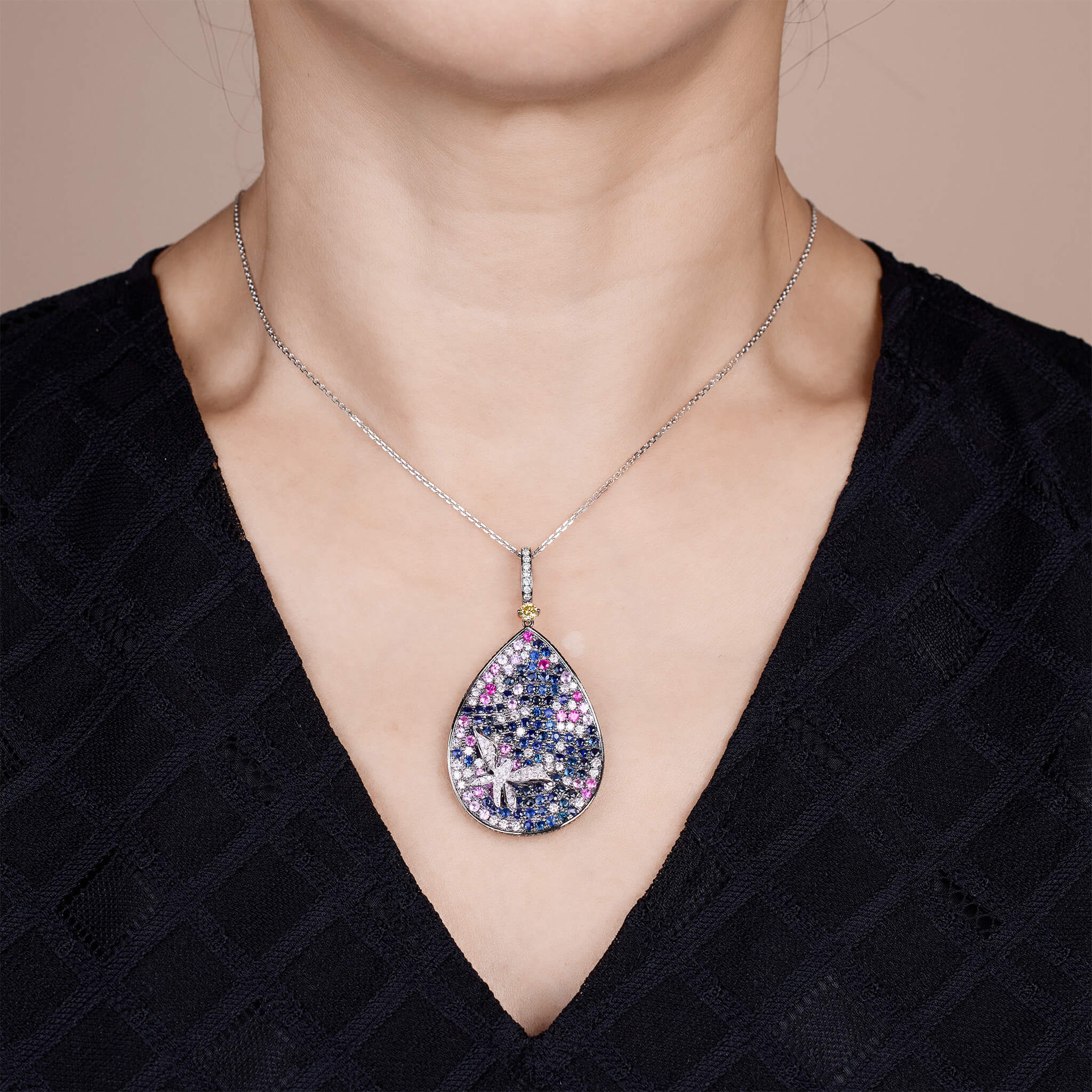 18K Gold Blue Sapphire &amp; Diamond Pendant - Jewelry And Store