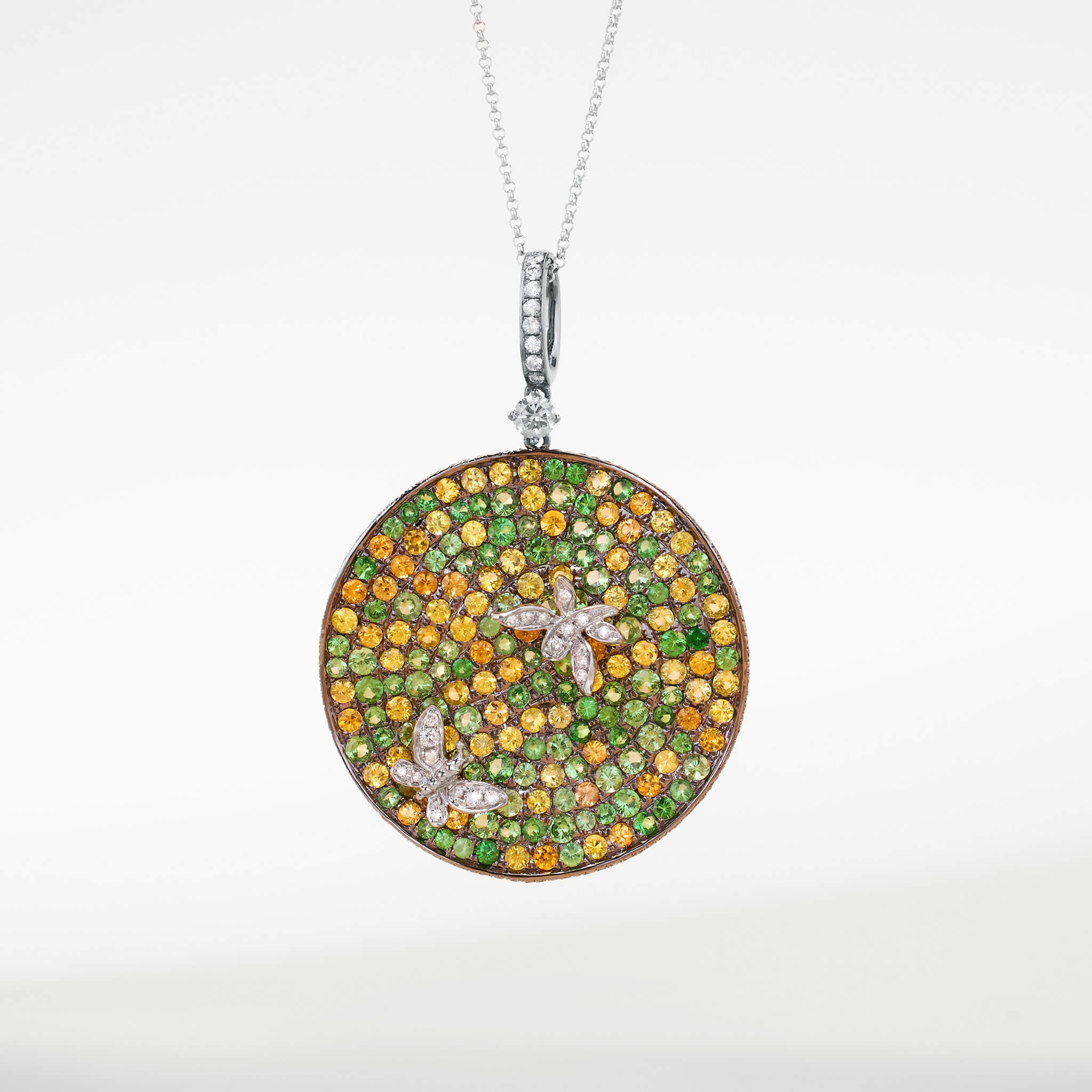 18K Gold Green Sapphire &amp; Diamond Pendant - Jewelry And Store