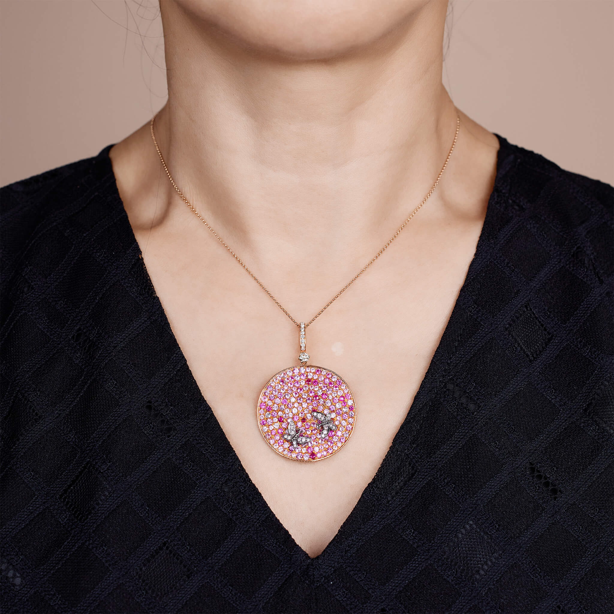 18K Gold Pink Sapphire &amp; Diamond Pendant - Jewelry And Store