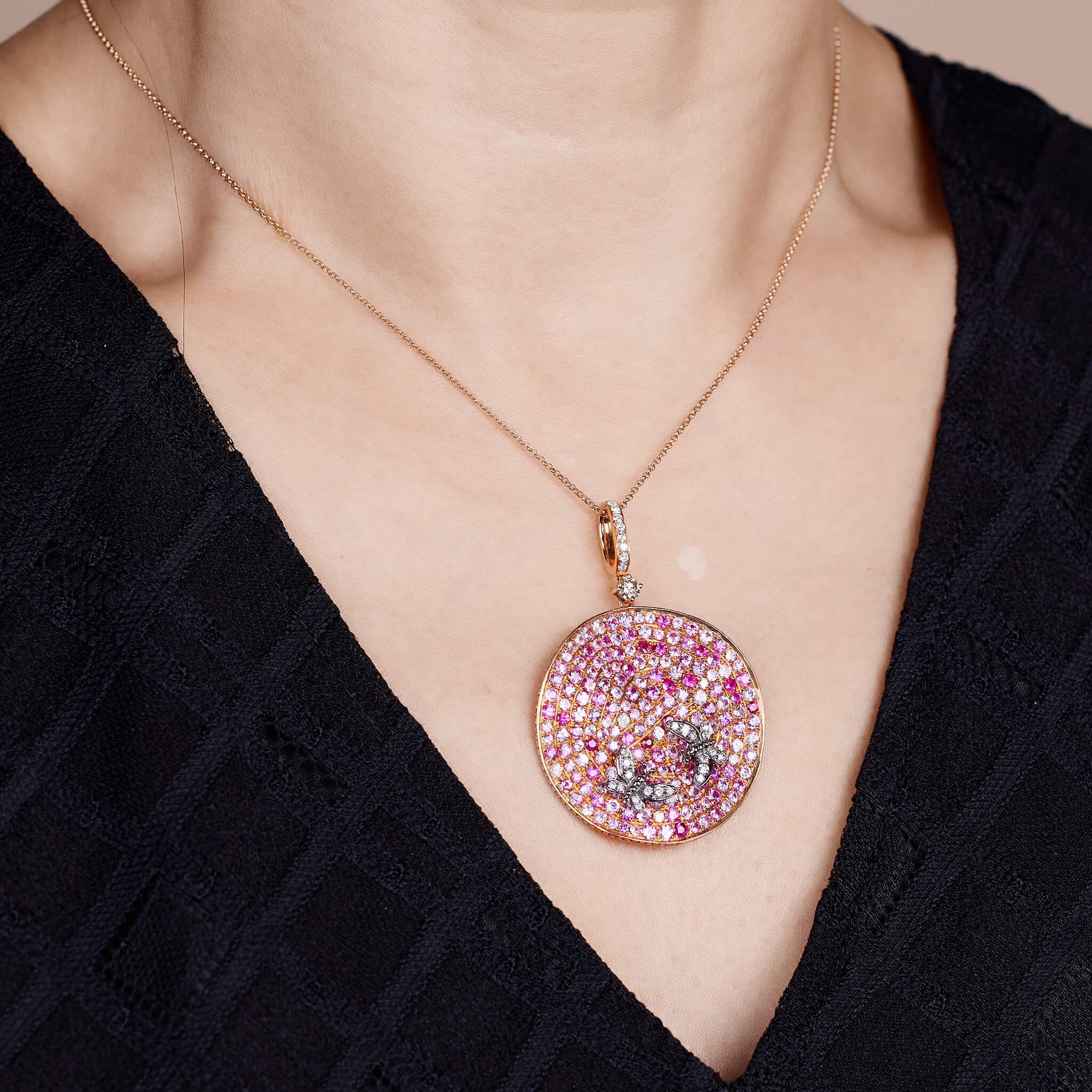 18K Gold Pink Sapphire &amp; Diamond Pendant - Jewelry And Store