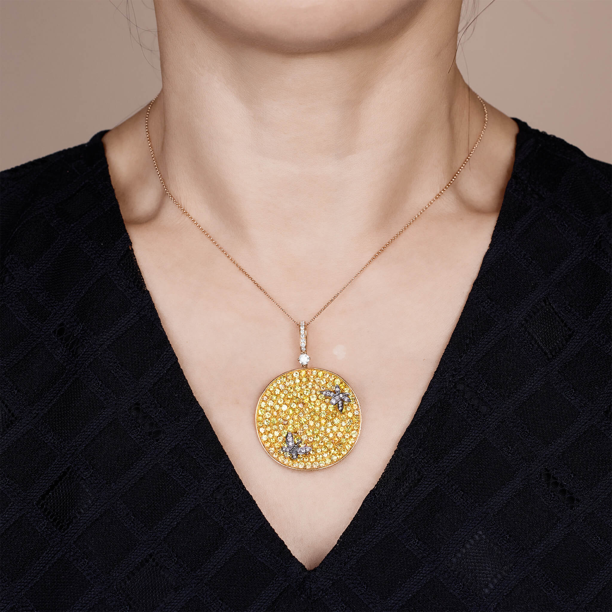18K Gold Yellow Sapphire &amp; Diamond Pendant - Jewelry And Store