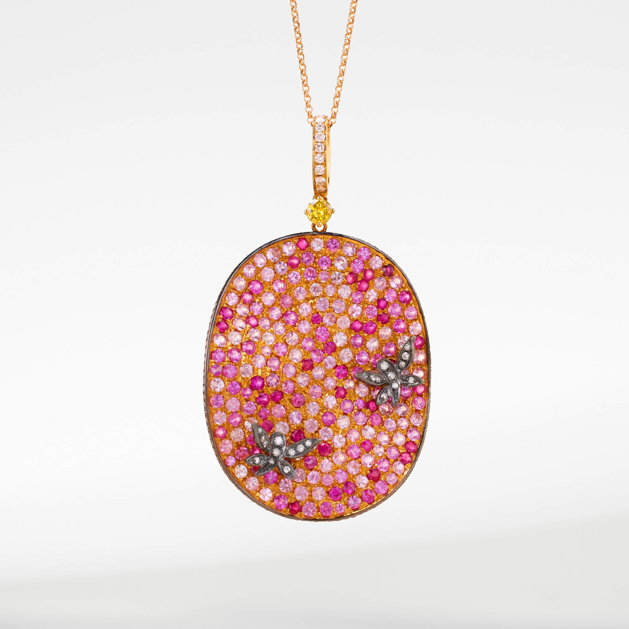 18K Gold Pink Sapphire &amp; Diamond Pendant - Jewelry And Store