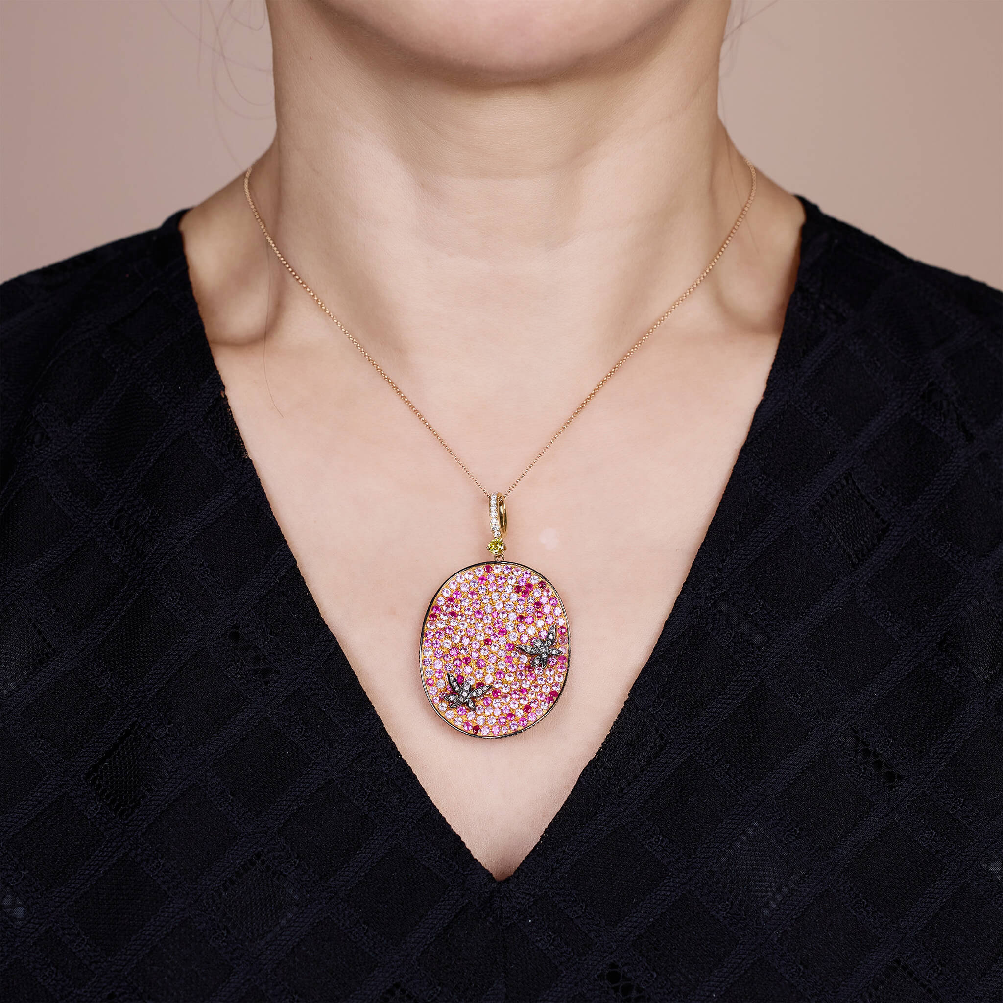 18K Gold Pink Sapphire &amp; Diamond Pendant