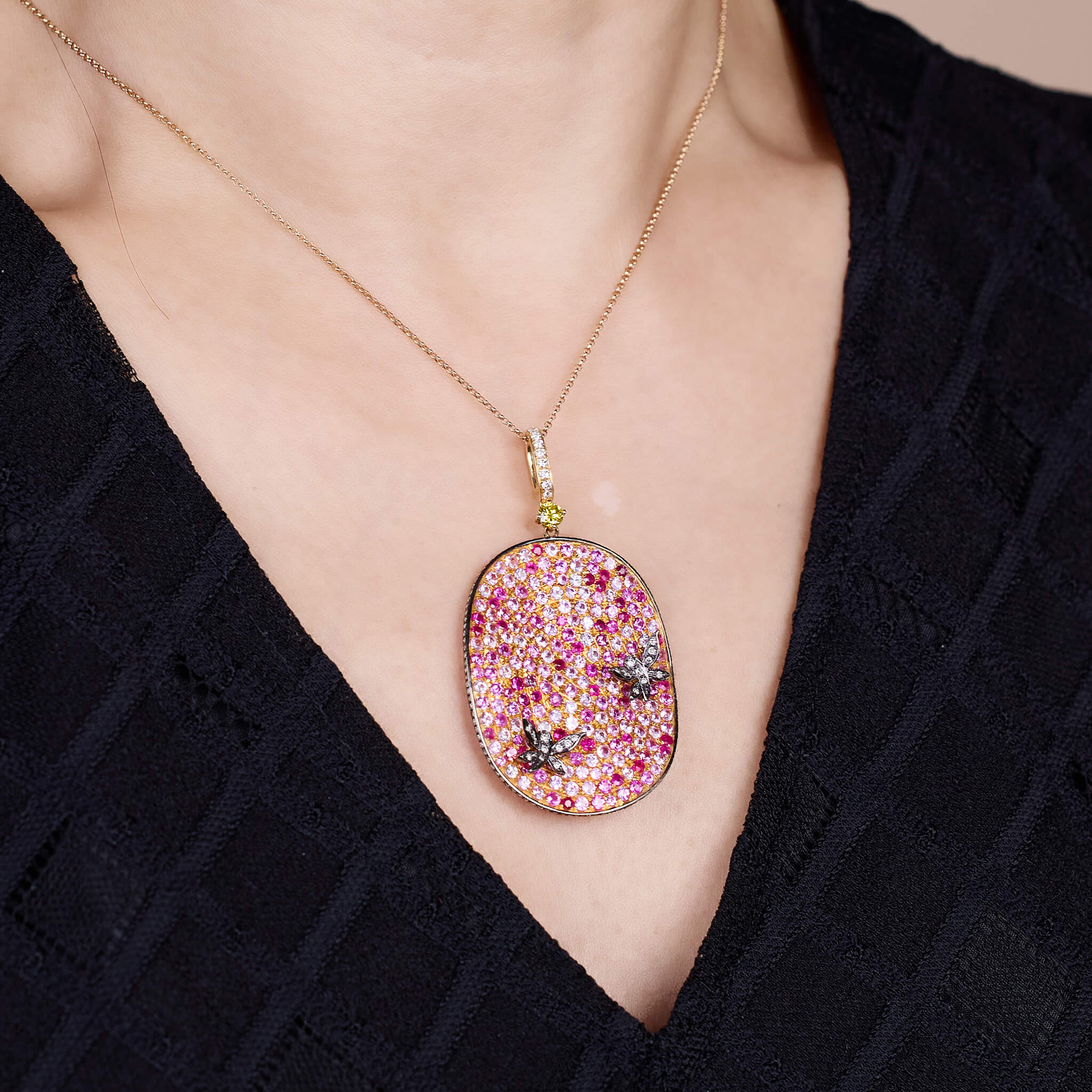 18K Gold Pink Sapphire &amp; Diamond Pendant - Jewelry And Store