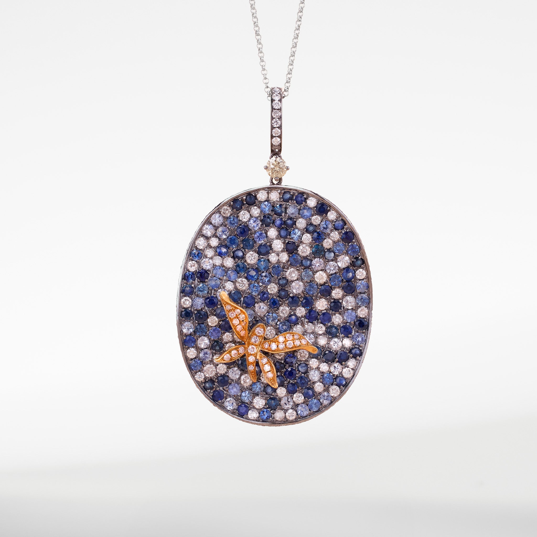 18K Gold Blue Sapphire &amp; Diamond Pendant - Jewelry And Store