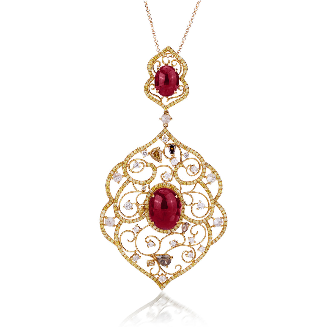 18K Gold Diamond and Ruby Floral Pendant - Jewelry And Store