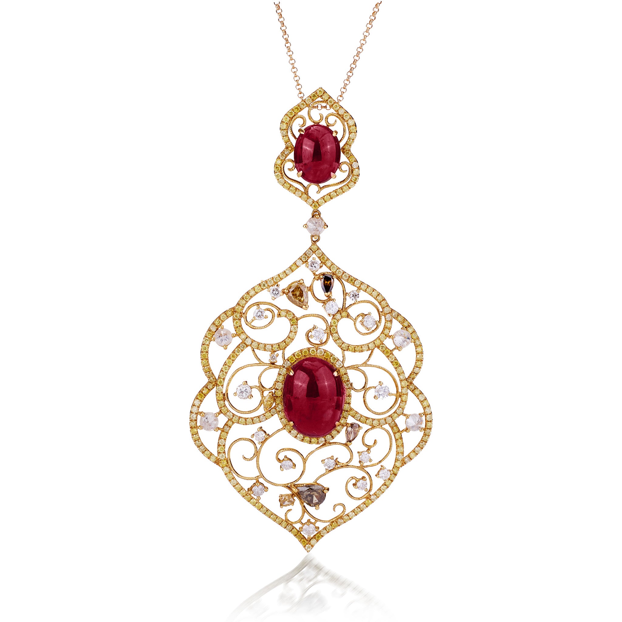 18K Gold Diamond and Ruby Floral Pendant - Jewelry And Store