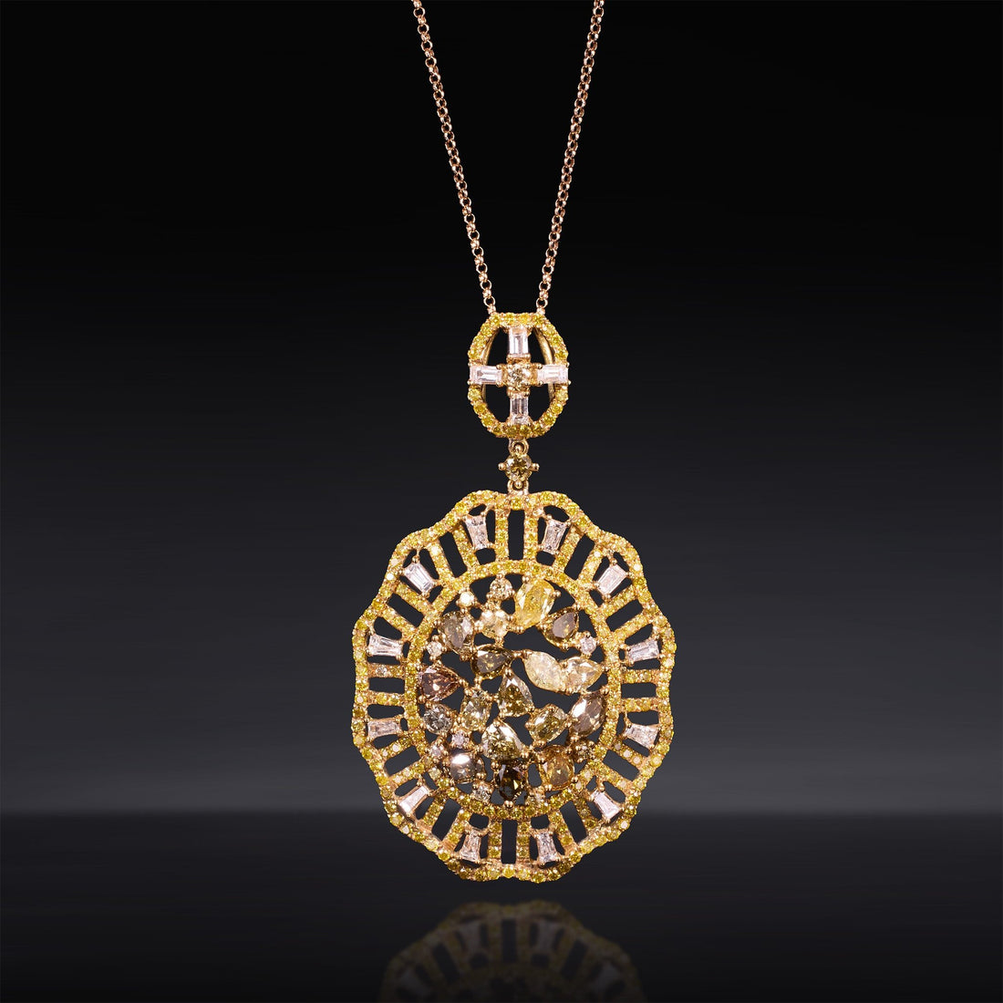 18K Yellow Gold Art Deco Pendant with Natural Diamonds - Jewelry And Store