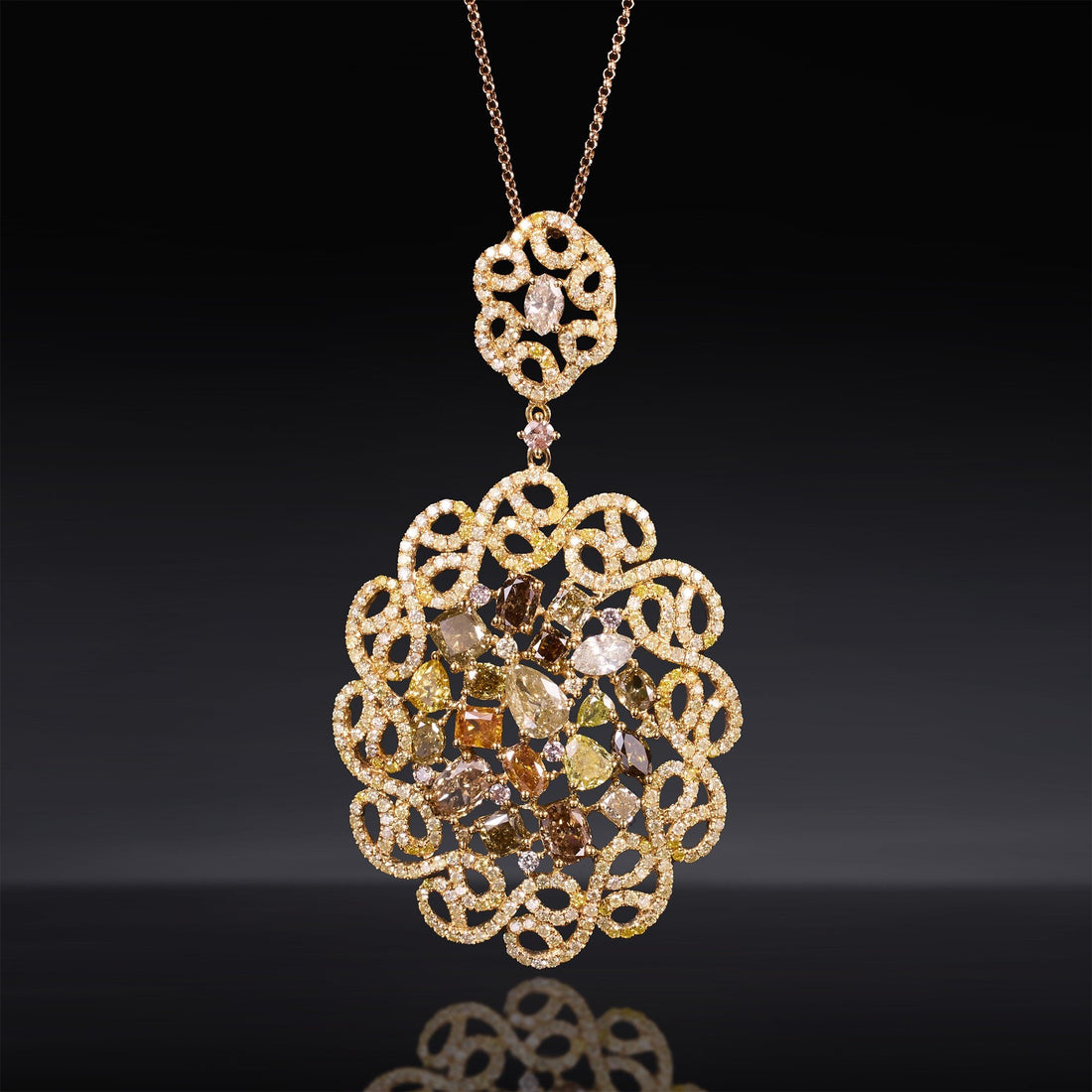18K Yellow Gold Baroque Pendant with Natural Diamonds - Jewelry And Store