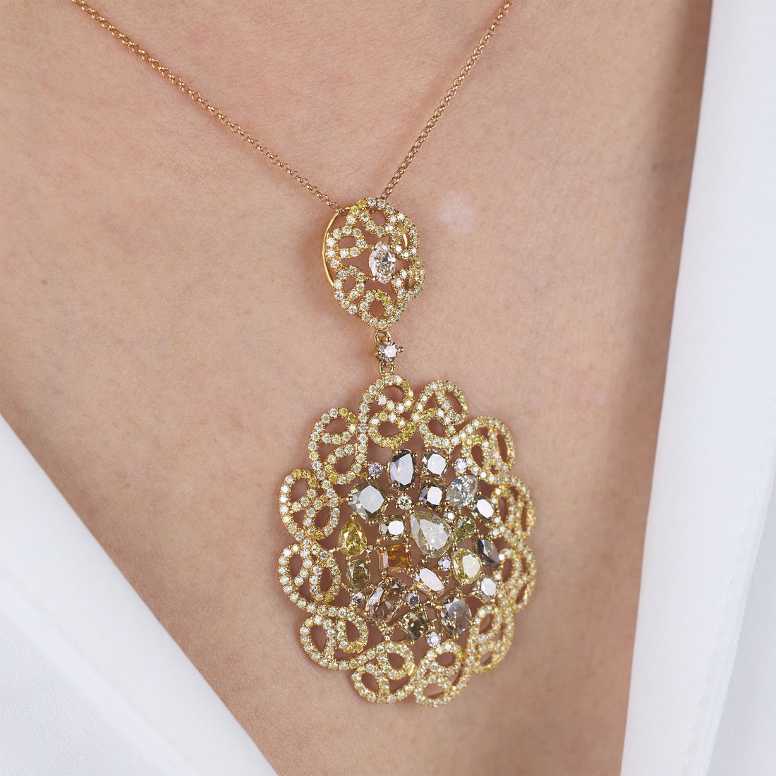 18K Yellow Gold Baroque Pendant with Natural Diamonds - Jewelry And Store