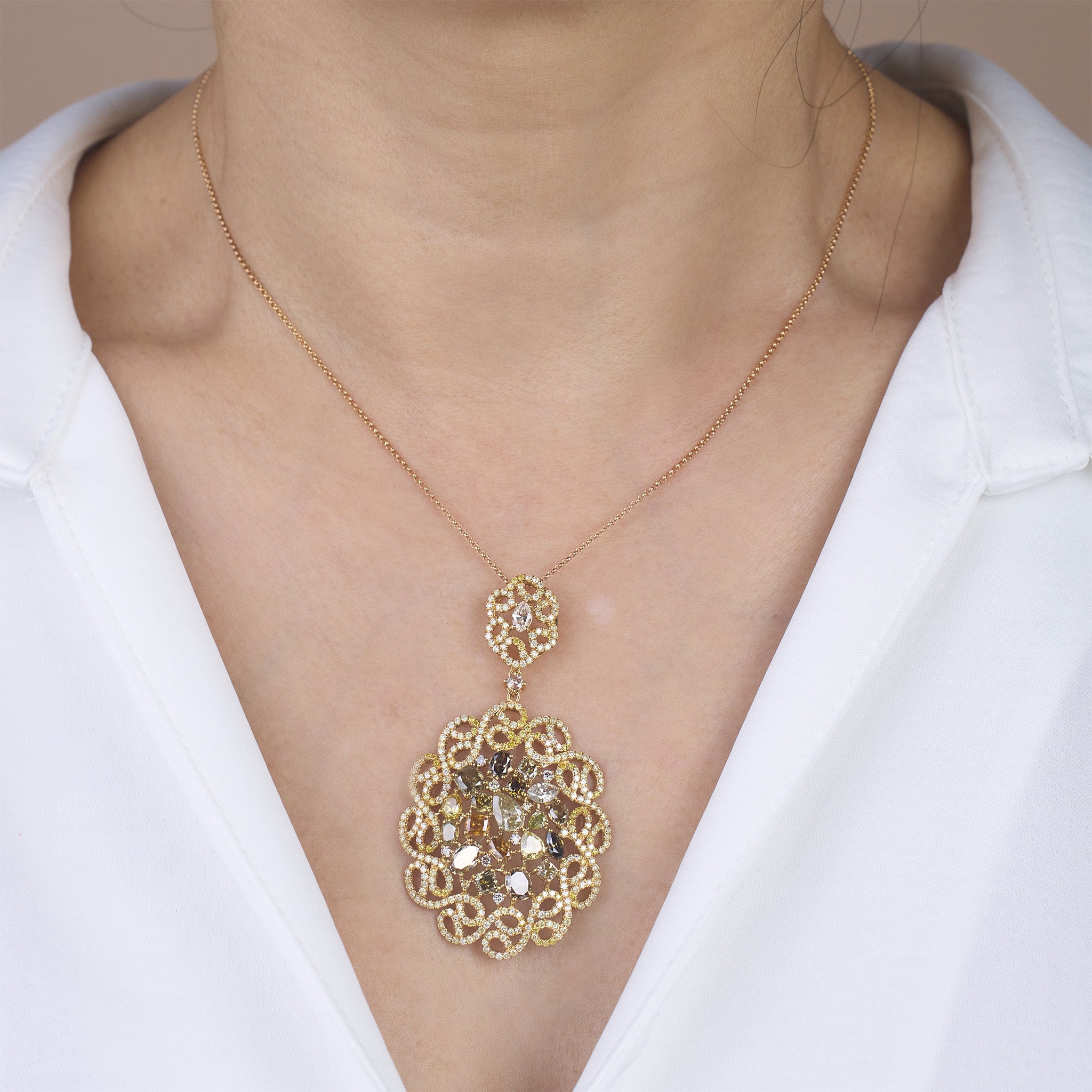 18K Yellow Gold Baroque Pendant with Natural Diamonds - Jewelry And Store