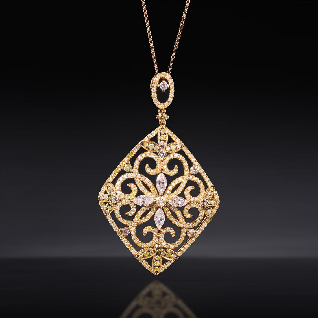 18K Yellow Gold Art Deco Pendant with Natural Diamonds - Jewelry And Store