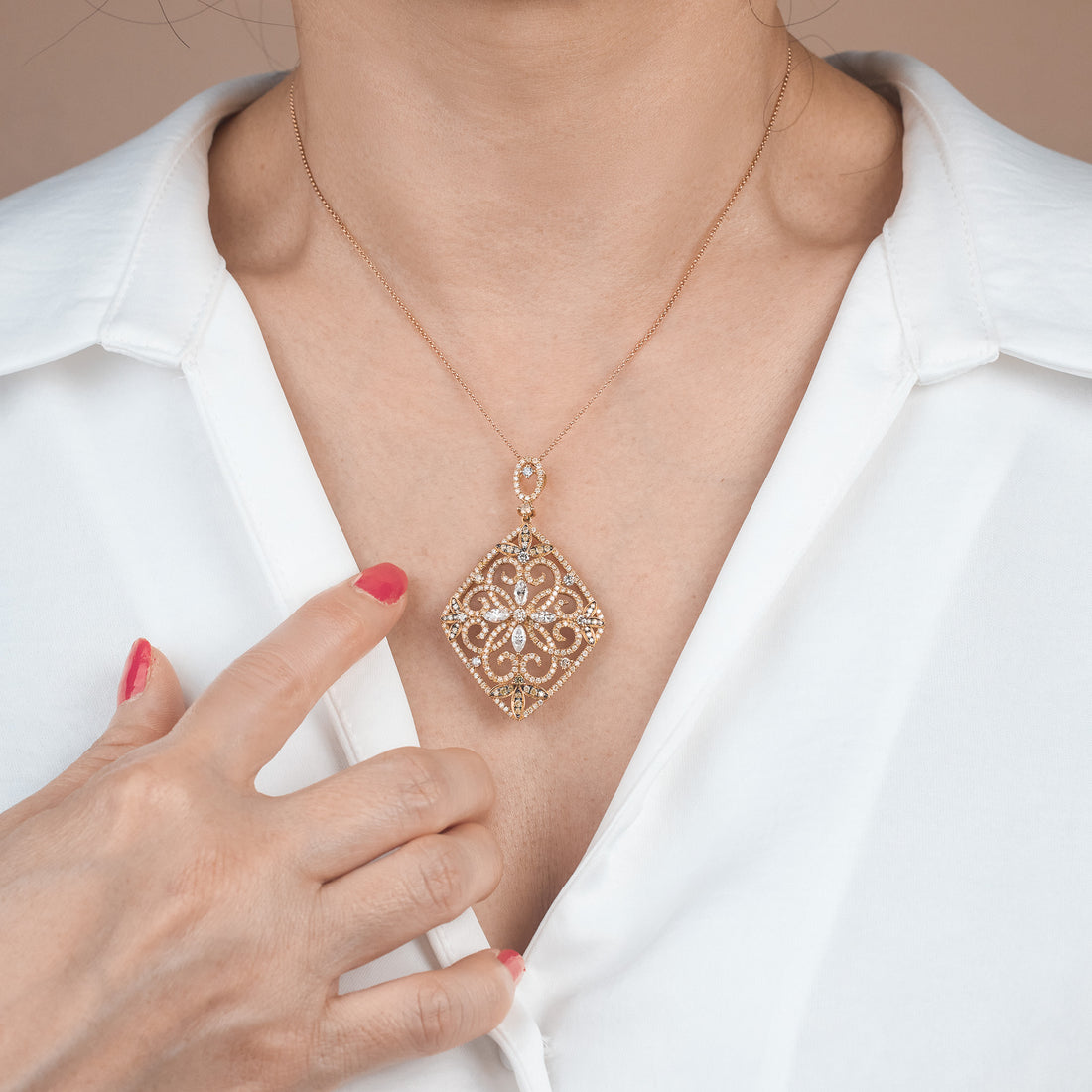 18K Yellow Gold Art Deco Pendant with Natural Diamonds - Jewelry And Store