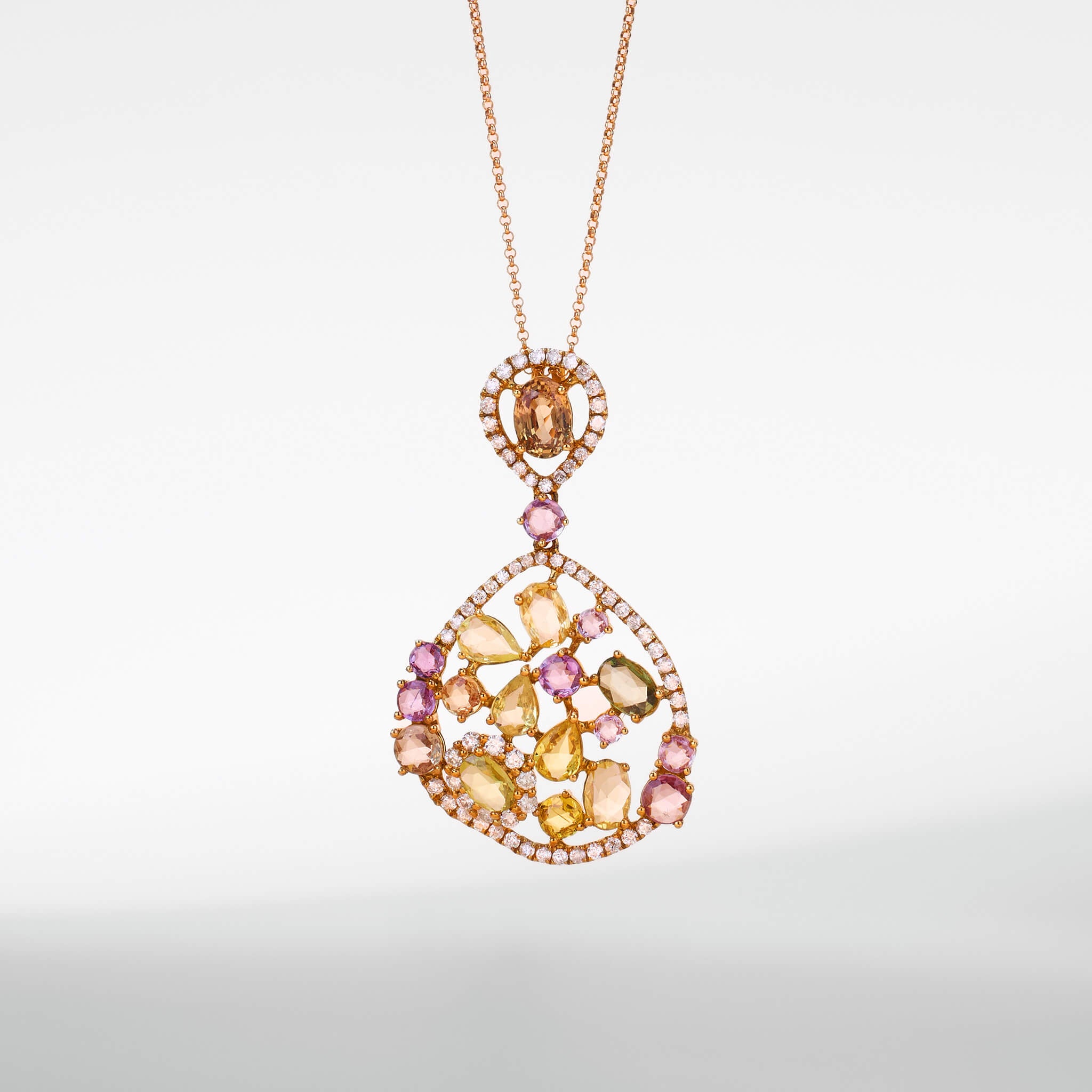 18K Gold Color Sapphire &amp; Diamond Pendant - Jewelry And Store