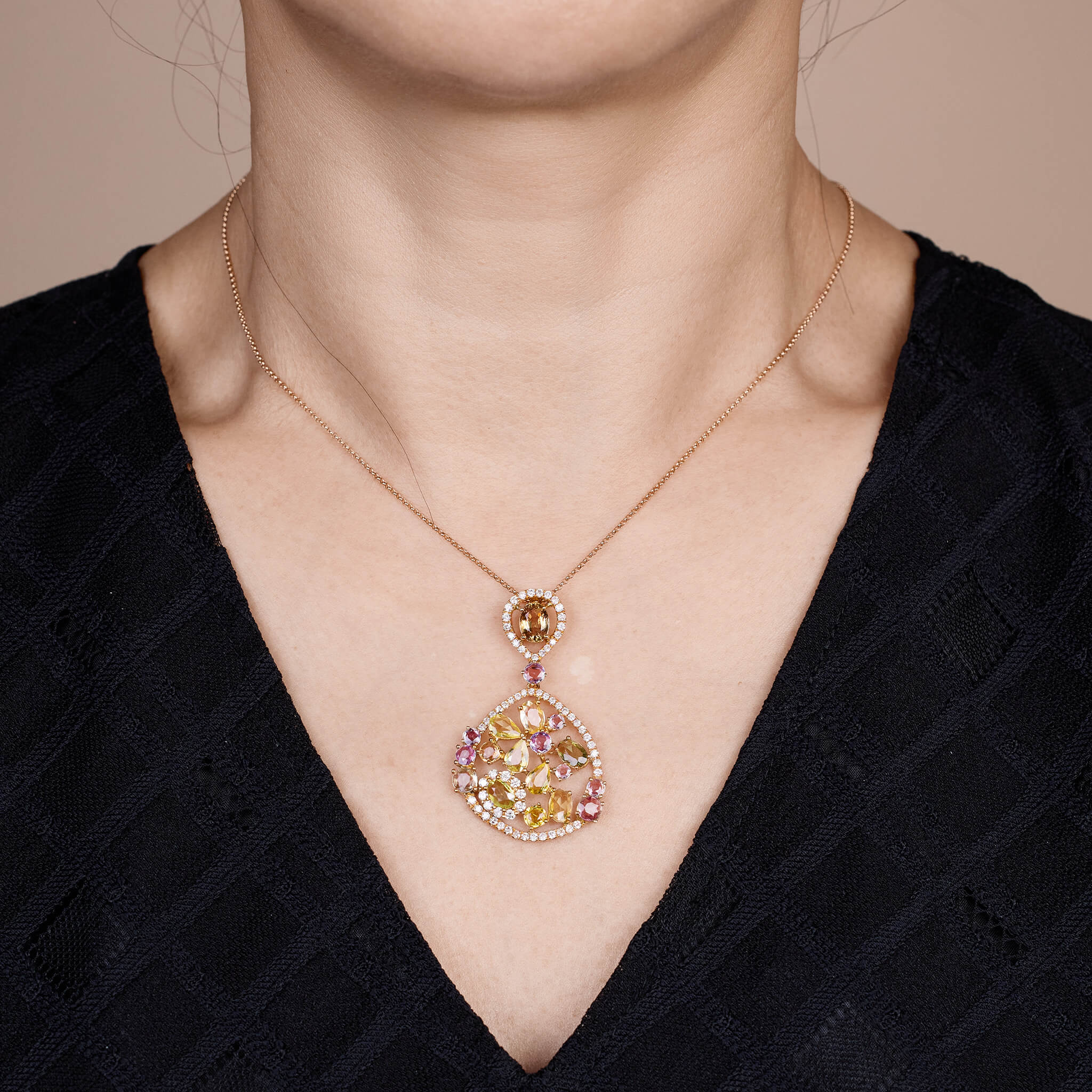18K Gold Color Sapphire &amp; Diamond Pendant - Jewelry And Store