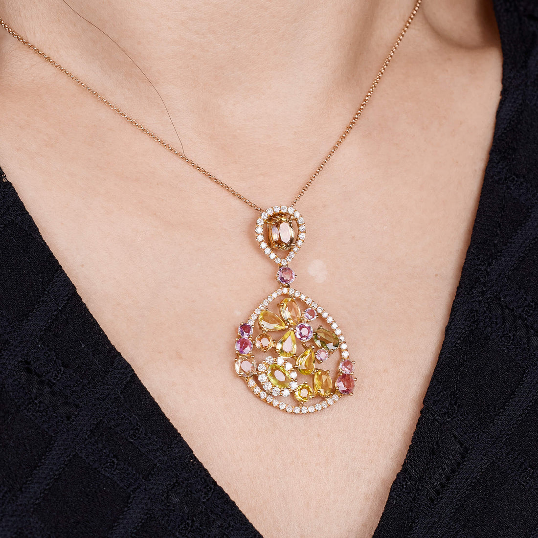 18K Gold Color Sapphire & Diamond Pendant - Jewelry And Store