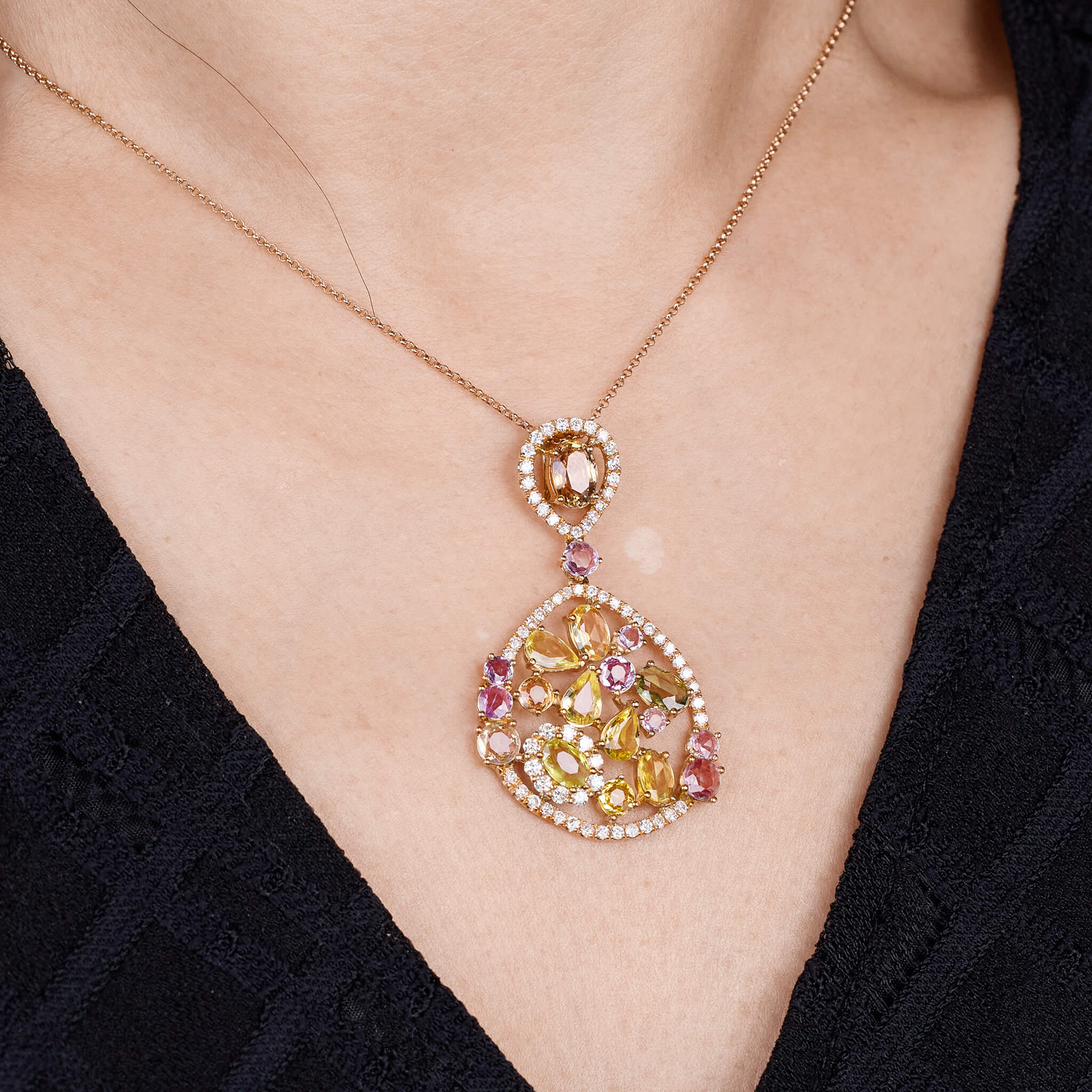 18K Gold Color Sapphire &amp; Diamond Pendant - Jewelry And Store