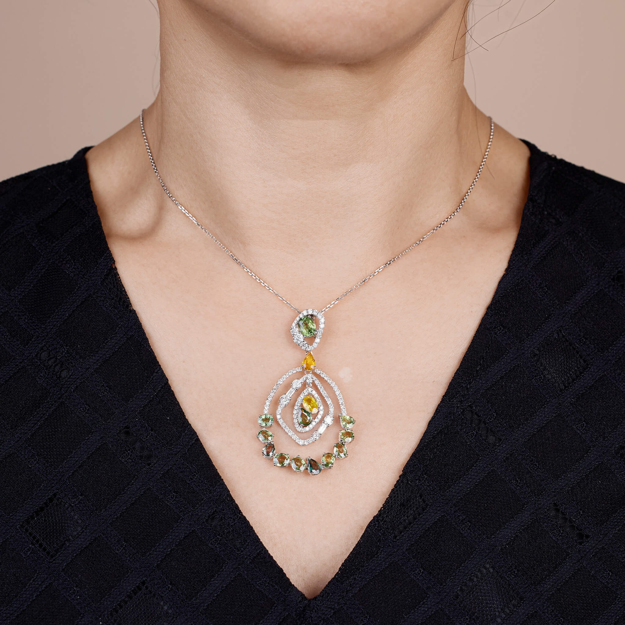 18K Gold Color Sapphire &amp; Diamond Pendant - Jewelry And Store