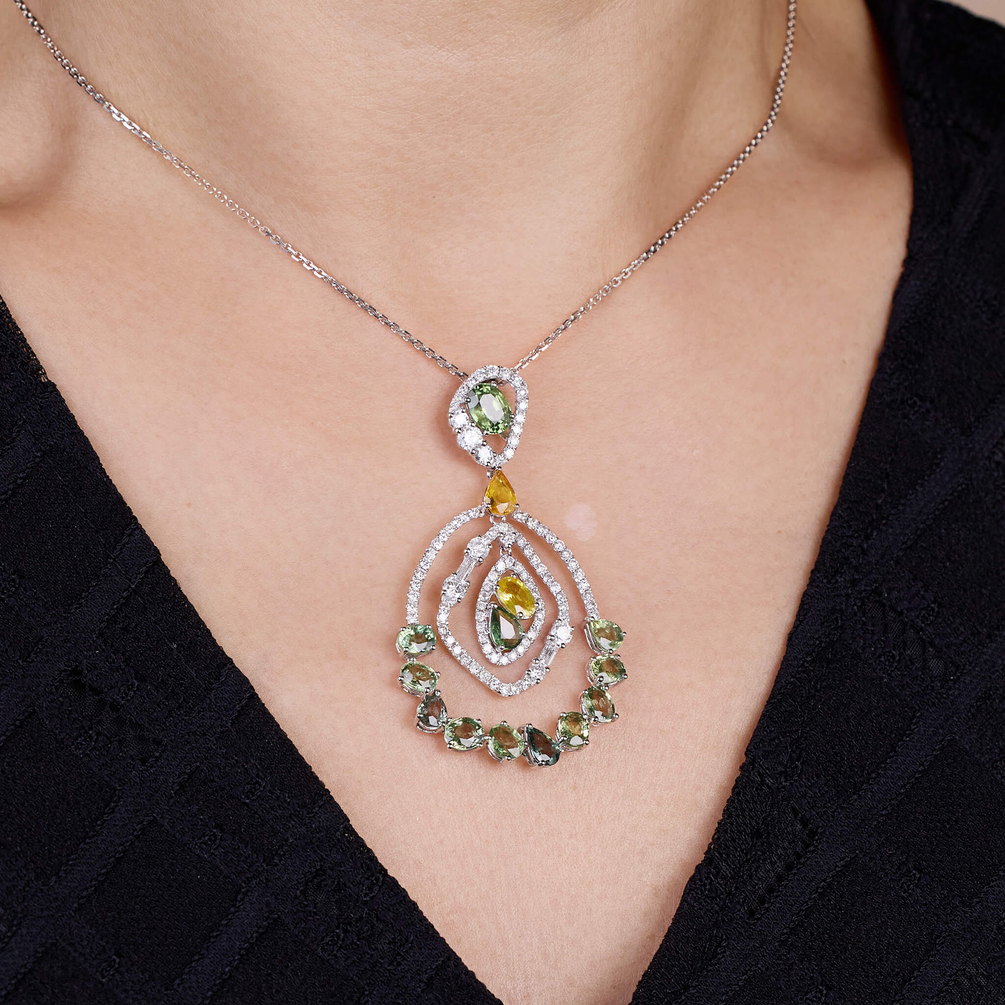18K Gold Color Sapphire &amp; Diamond Pendant - Jewelry And Store