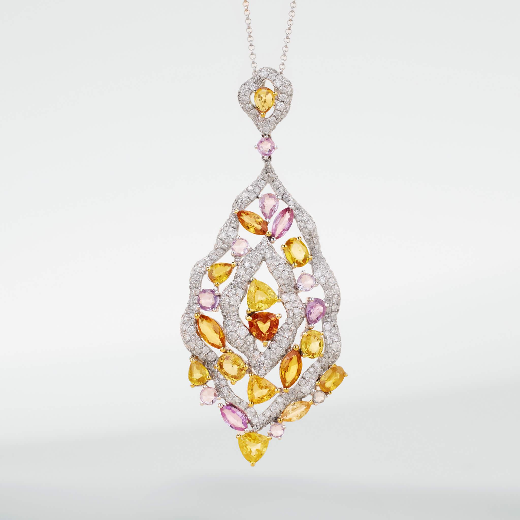 18K Gold Color Sapphire &amp; Diamond Pendant - Jewelry And Store