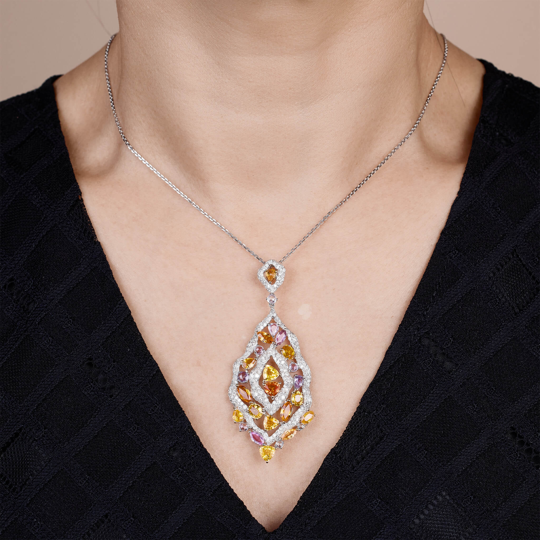18K Gold Color Sapphire &amp; Diamond Pendant - Jewelry And Store