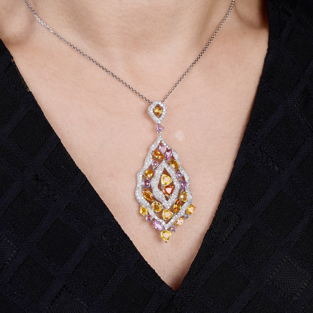 18K Gold Color Sapphire & Diamond Pendant - Jewelry And Store