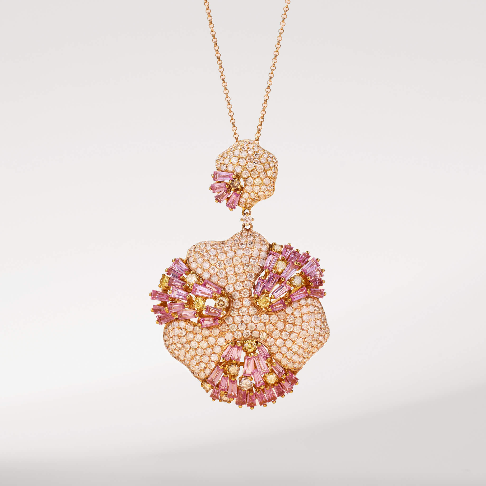 18K Gold Pink Sapphire &amp; Diamond Pendant - Jewelry And Store