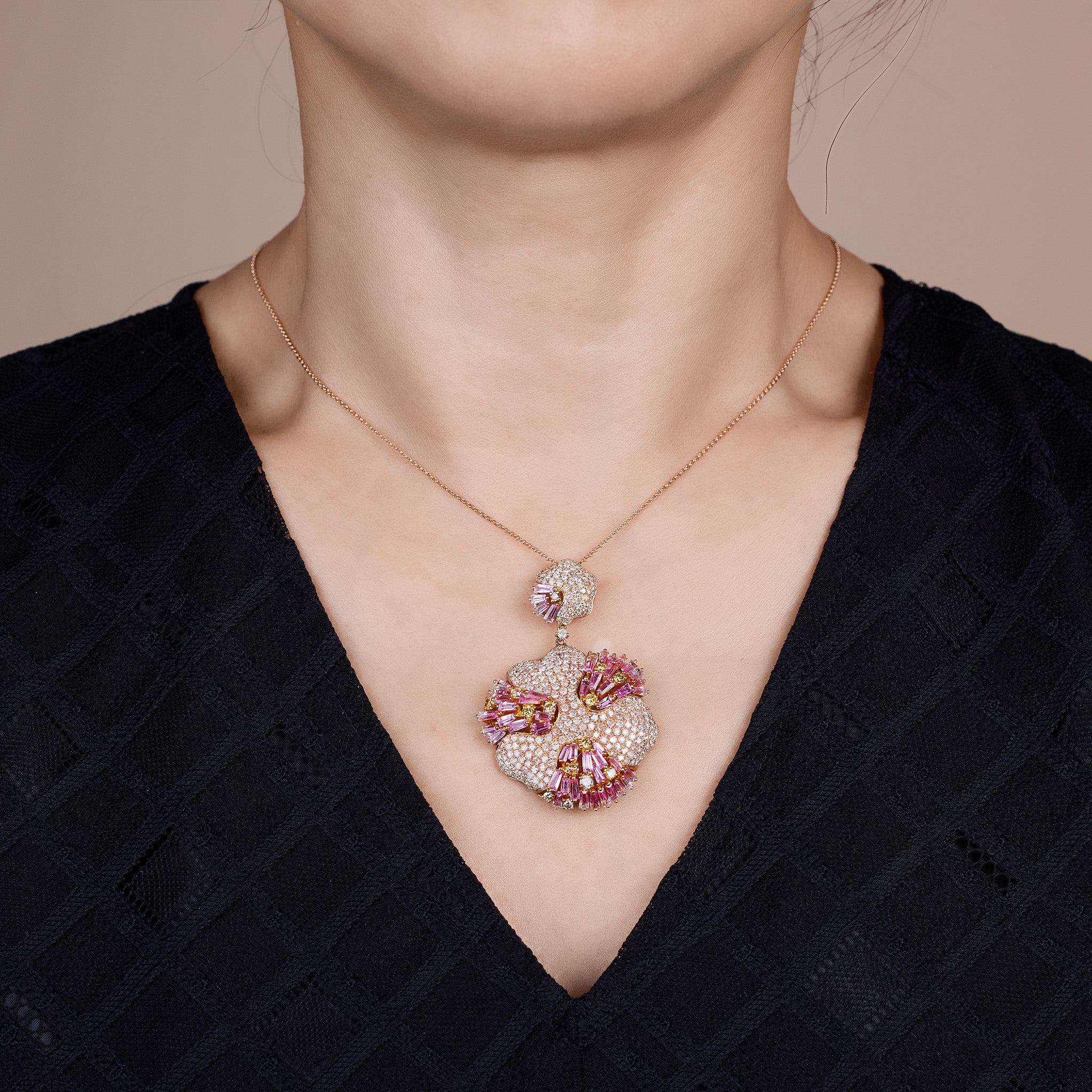 18K Gold Pink Sapphire &amp; Diamond Pendant - Jewelry And Store