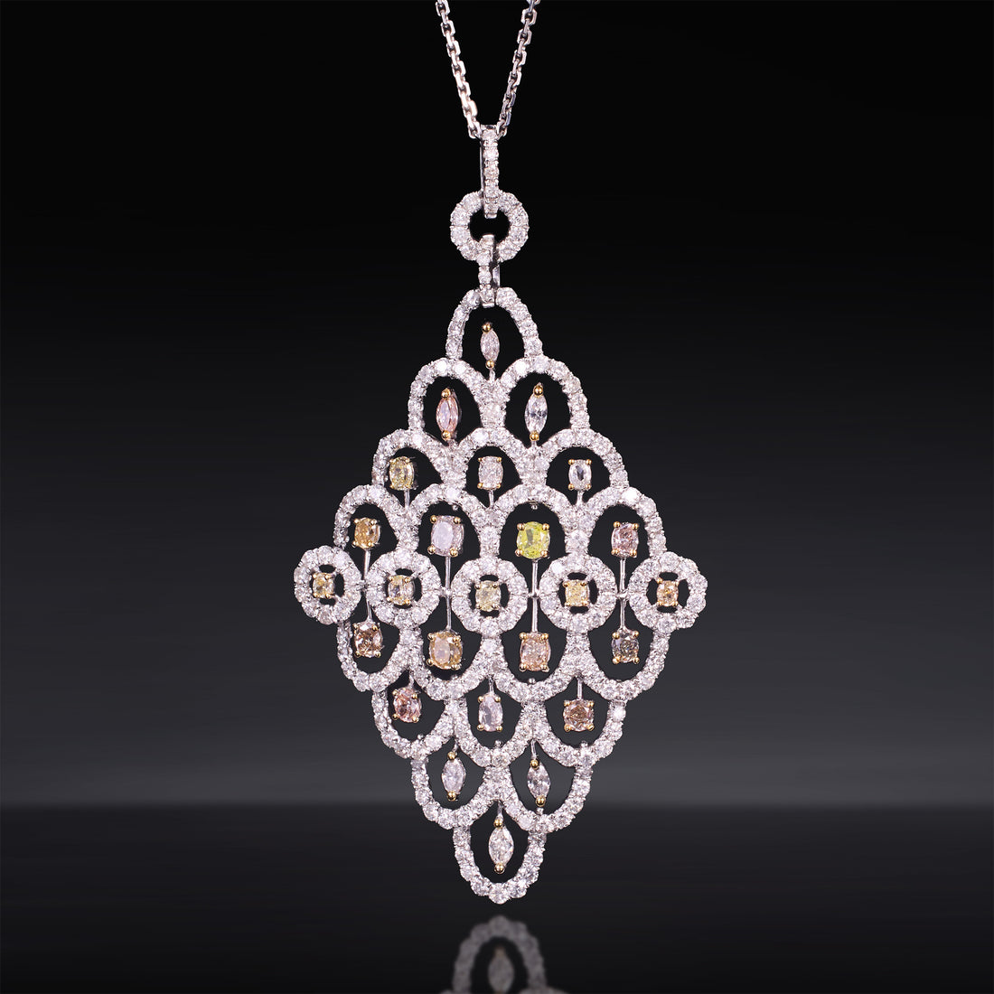 18K Gold Art Deco Diamond Lattice Statement Pendant - Jewelry And Store