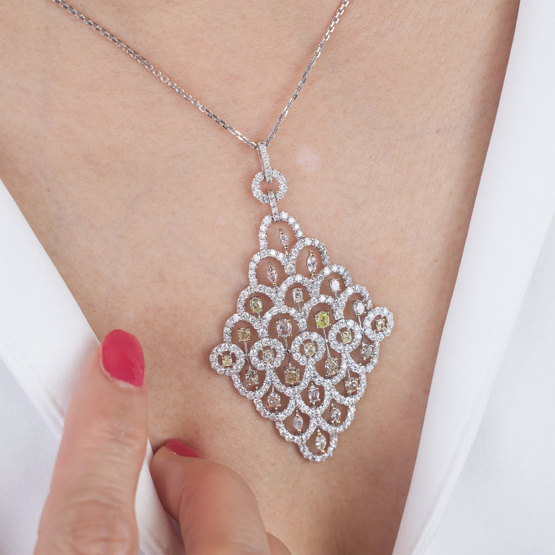 18K Gold Art Deco Diamond Lattice Statement Pendant - Jewelry And Store