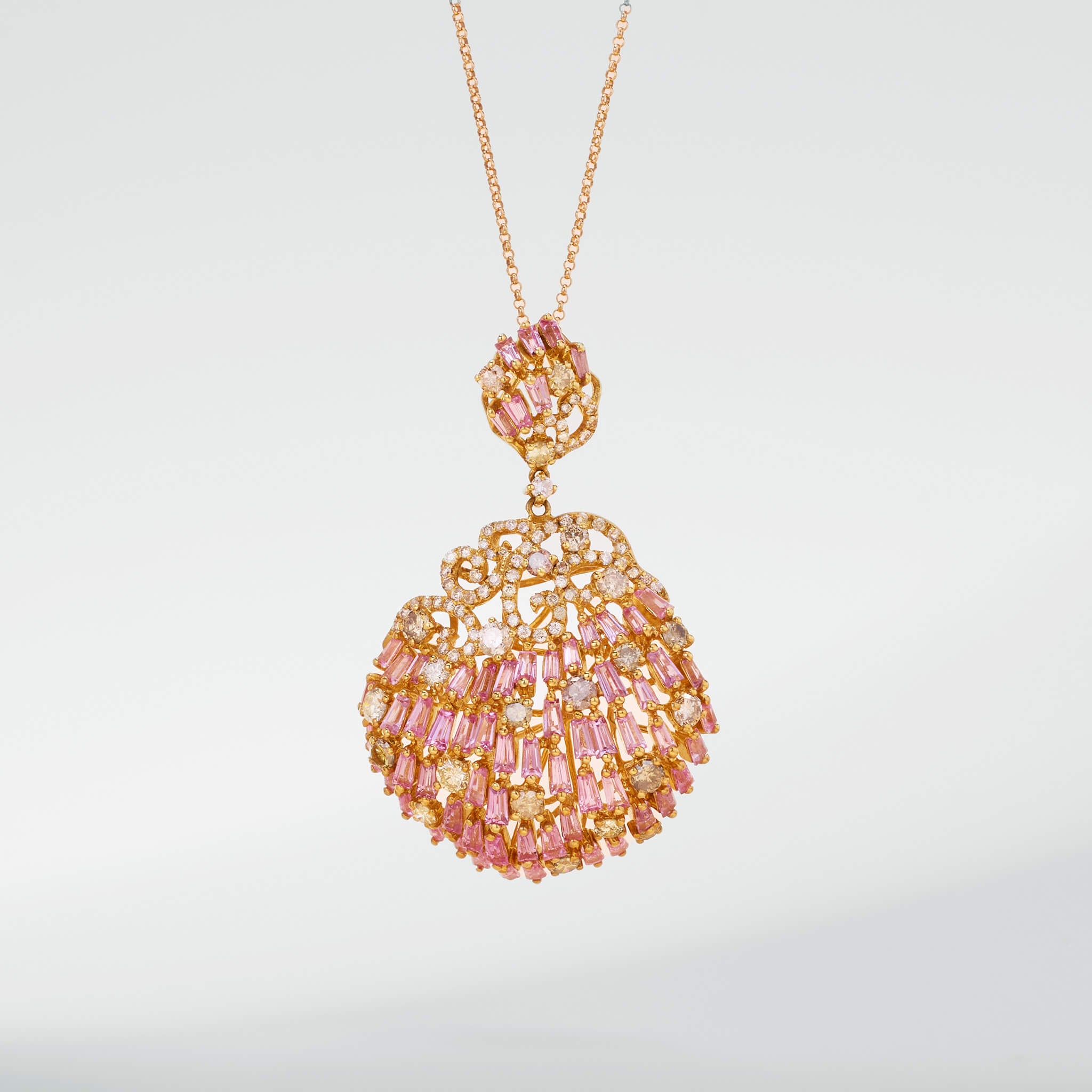 18K Gold Pink Sapphire &amp; Diamond Pendant - Jewelry And Store