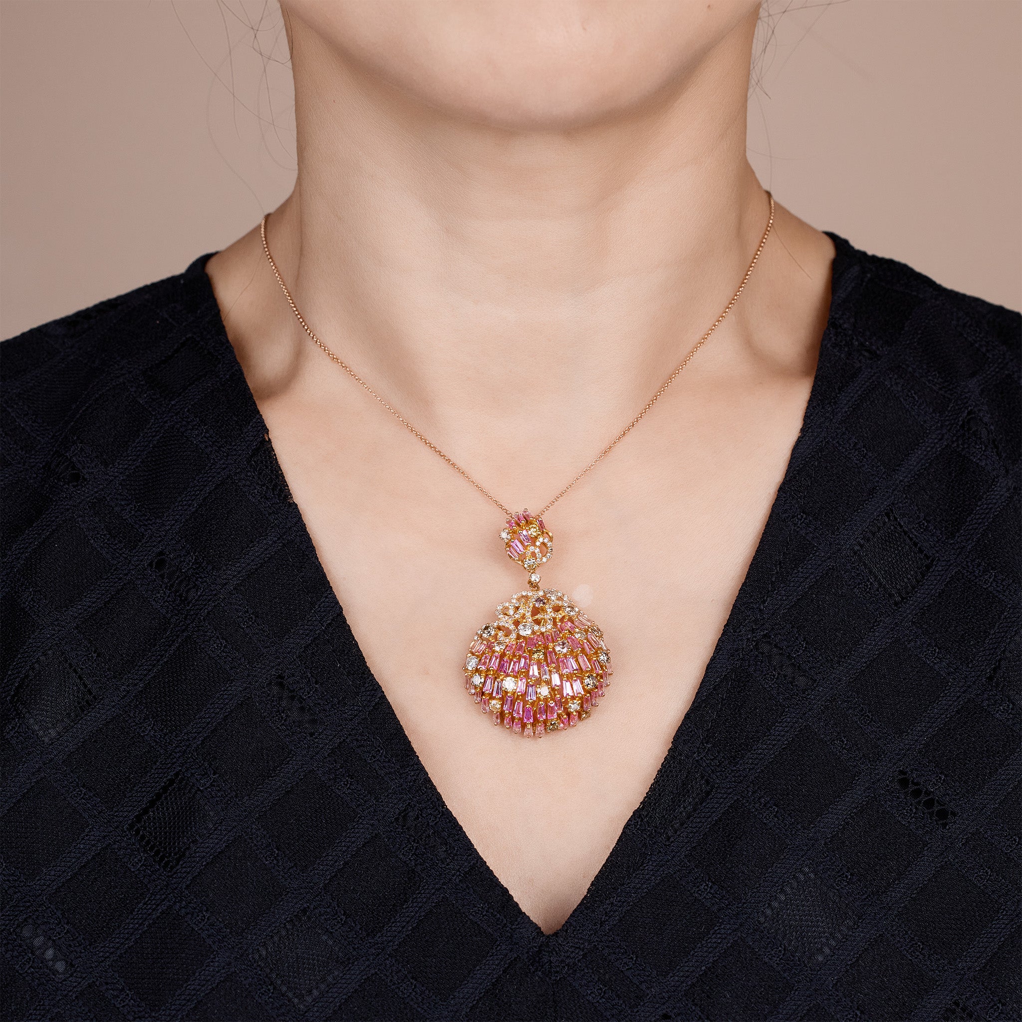 18K Gold Pink Sapphire &amp; Diamond Pendant - Jewelry And Store