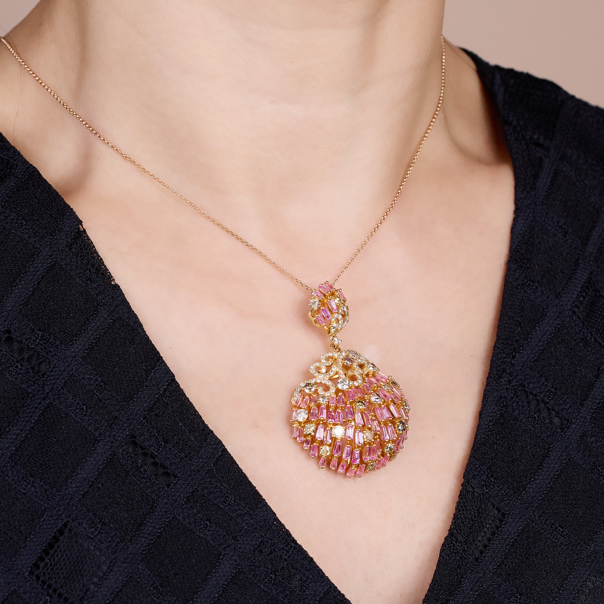 18K Gold Pink Sapphire &amp; Diamond Pendant - Jewelry And Store