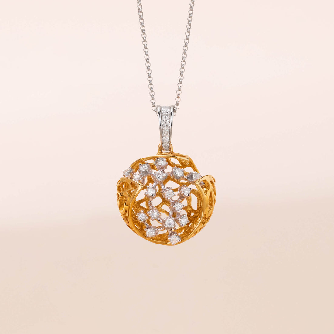 Two - tone Diamond Sphere Pendant in 18K Gold - Jewelry And Store